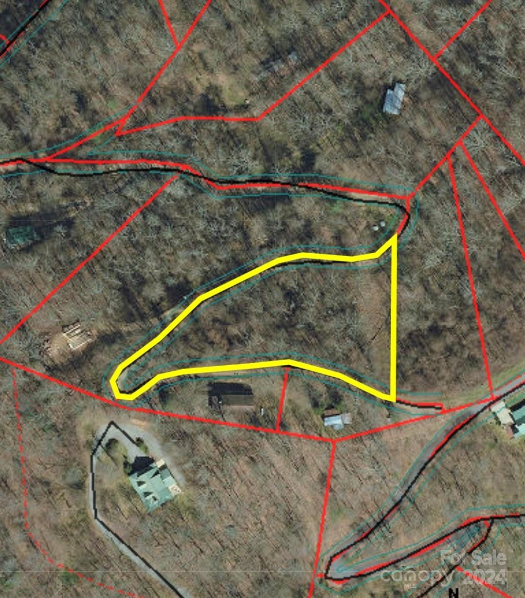 Aerial - Look for RE sign for location of potential driveway - just pass neighbor's driveway on right. - 0 Whispering Winds Road, Waynesville