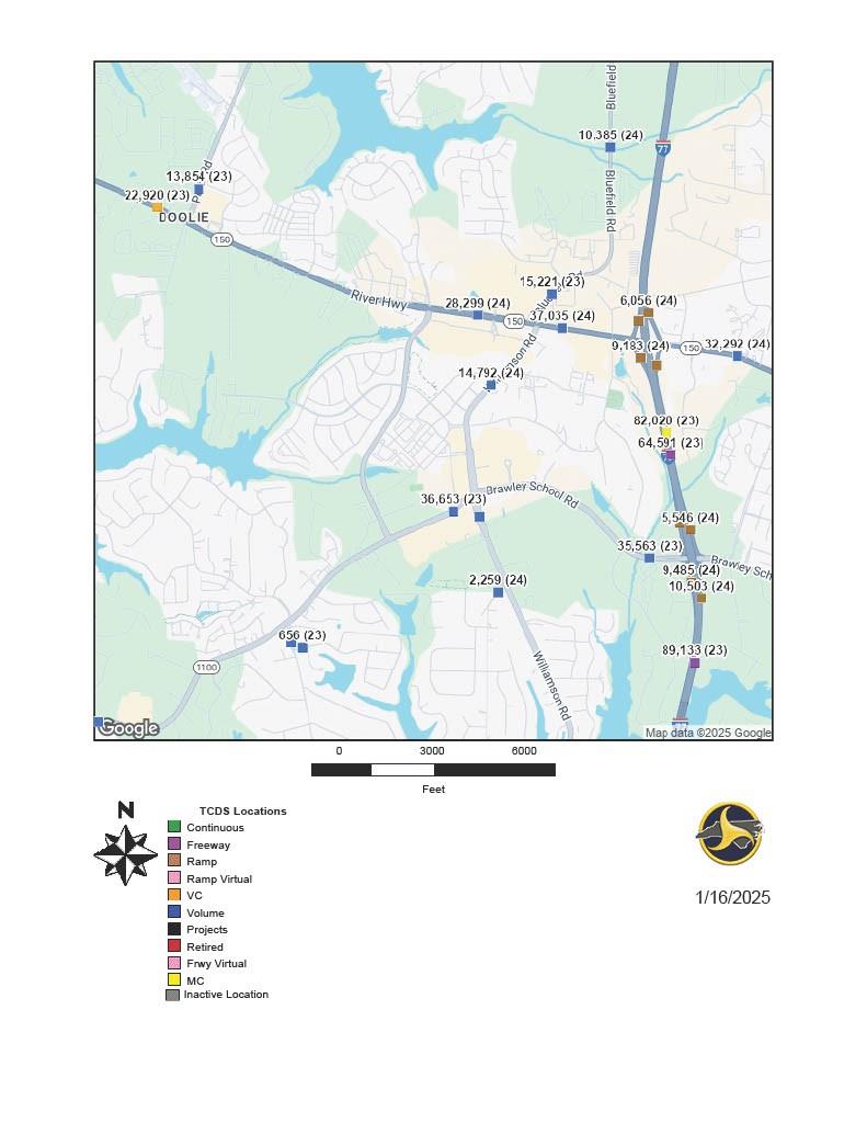Traffic Count Database System Map - 882 & 890 River Highway, Mooresville