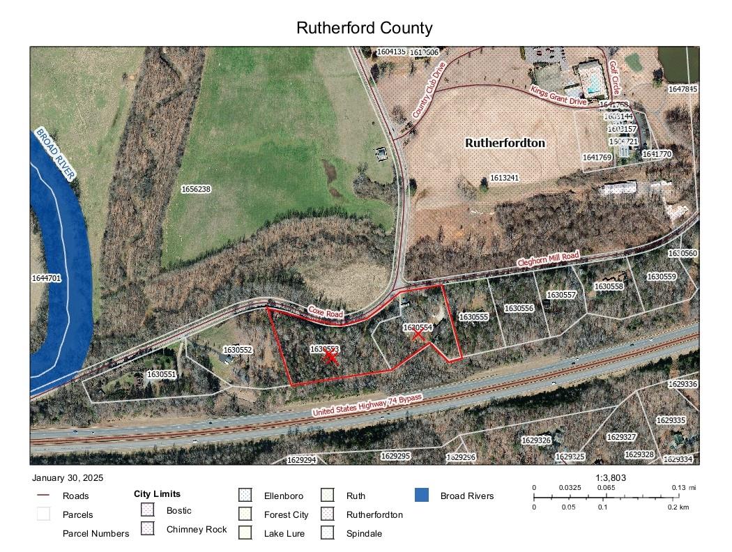 Two parcels sold together 6+Acres.  10 minutes to Tryon International Equestrian Center. Across the street from Cleghorn Golf and Sport Club and Paddle Launch area for Broad River. - 1597 Cleghorn Mill Road, Rutherfordton