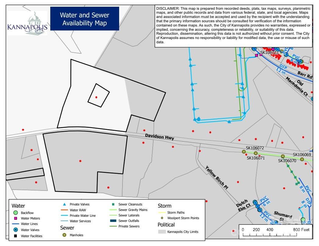 Water & Sewer Availability Map - 6755 Davidson Highway, Concord