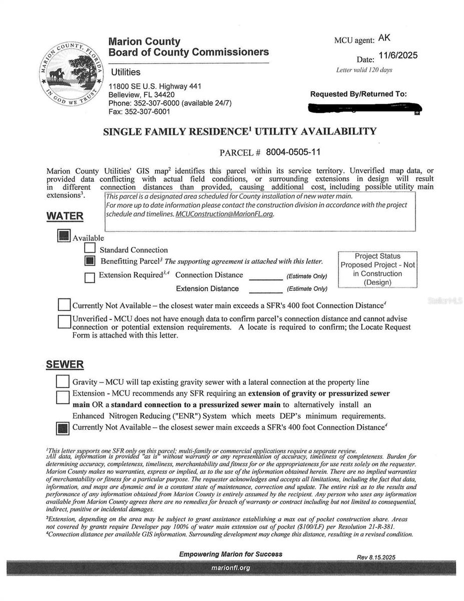 utility letter - 16859 SW 23RD AVENUE RD, OCALA