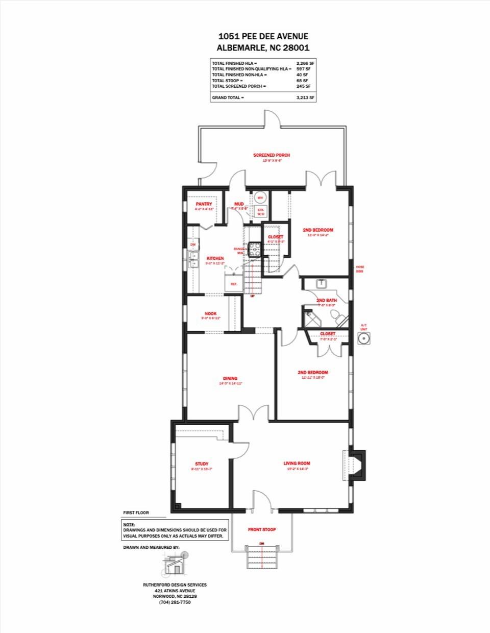 Main level floorplan - 1051 Pee Dee Avenue, Albemarle