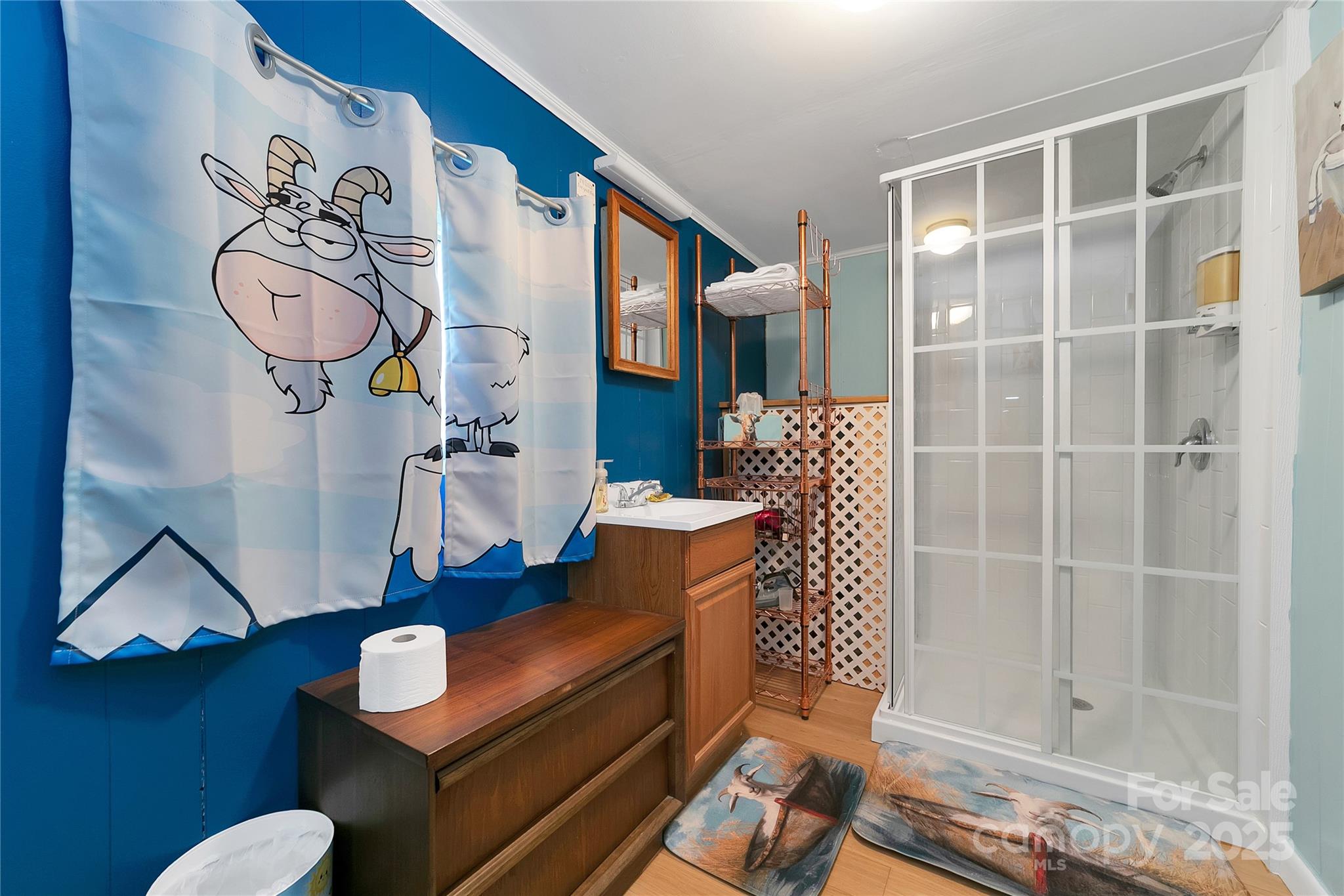 The rear bedroom suite has its own large roomy bathroom with plenty of space to move around in. Also adorned with cute goats at every turn! - 626 Fairview Loop, Hot Springs