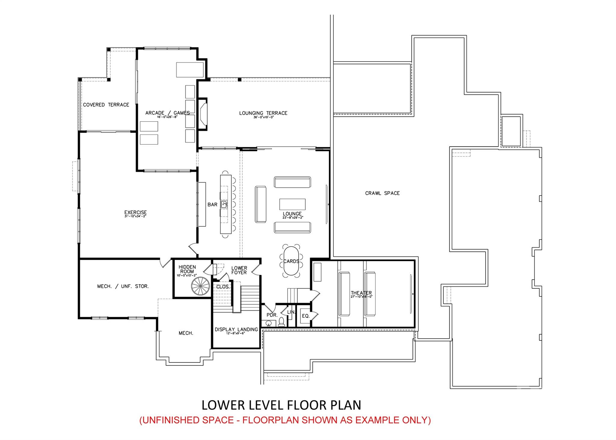 Lower Floor Plan (unfinished) - 6012 Hathaway Lane, Waxhaw