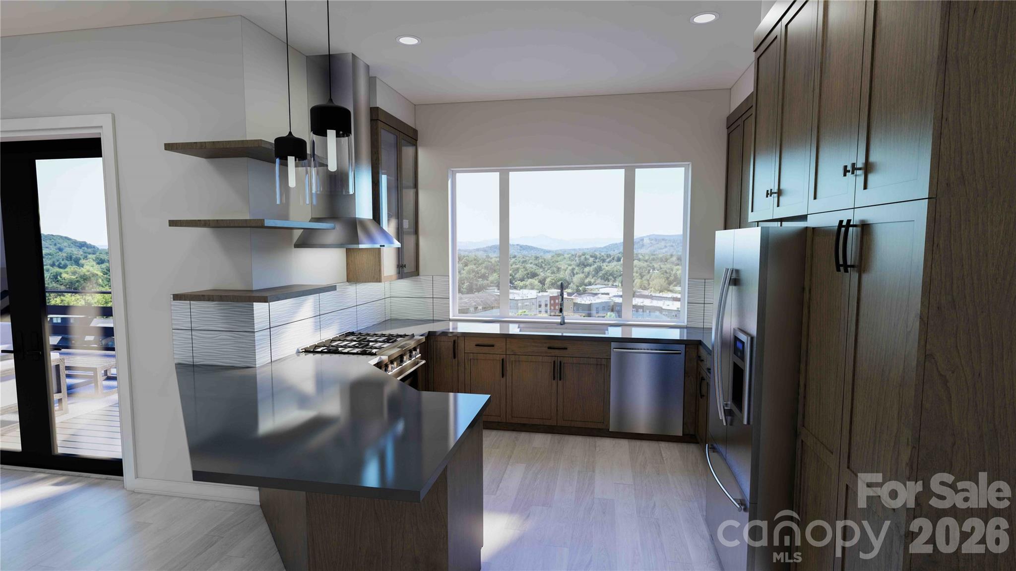 Main level kitchen rendering - 611 Storybook Villas Trail, Asheville