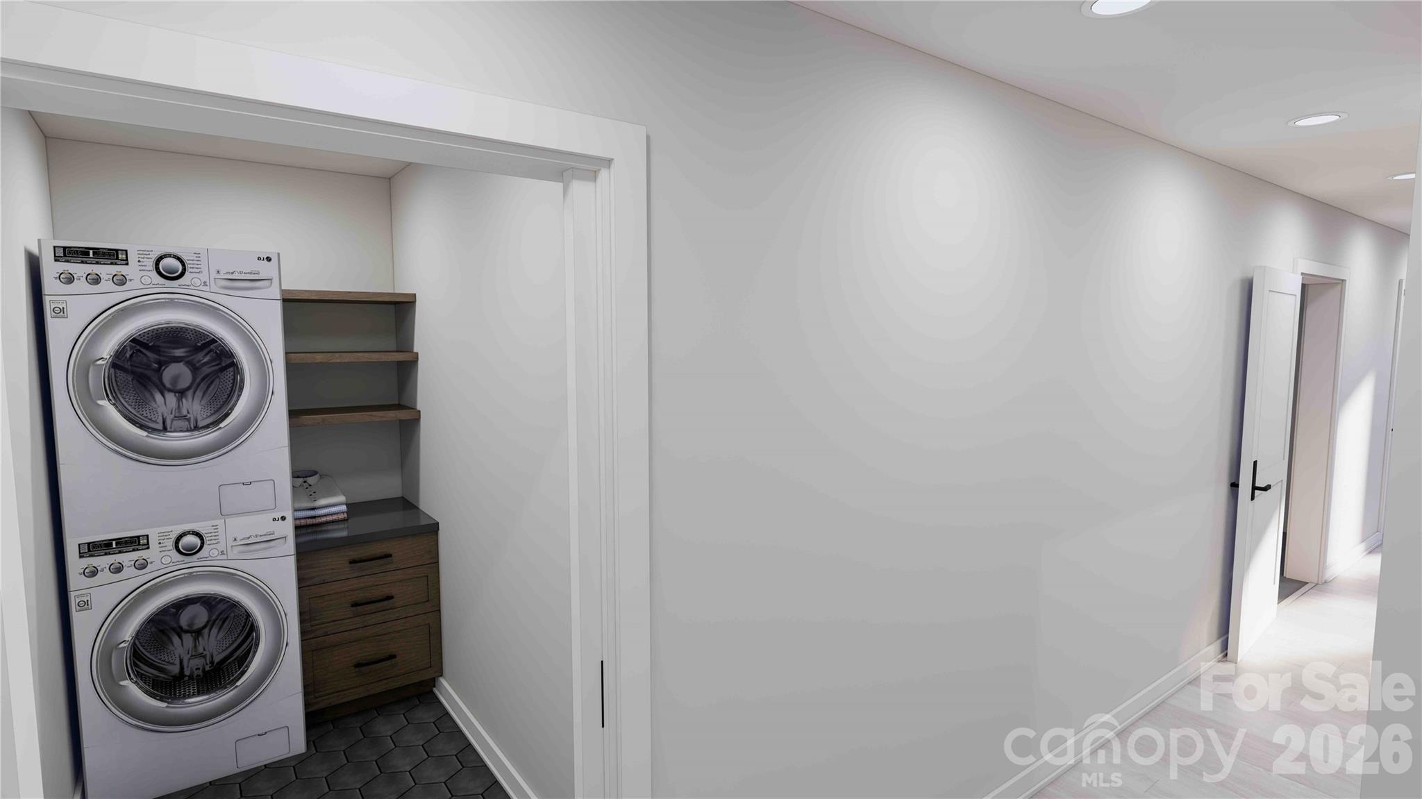 Lower level laundry rendering - 611 Storybook Villas Trail, Asheville