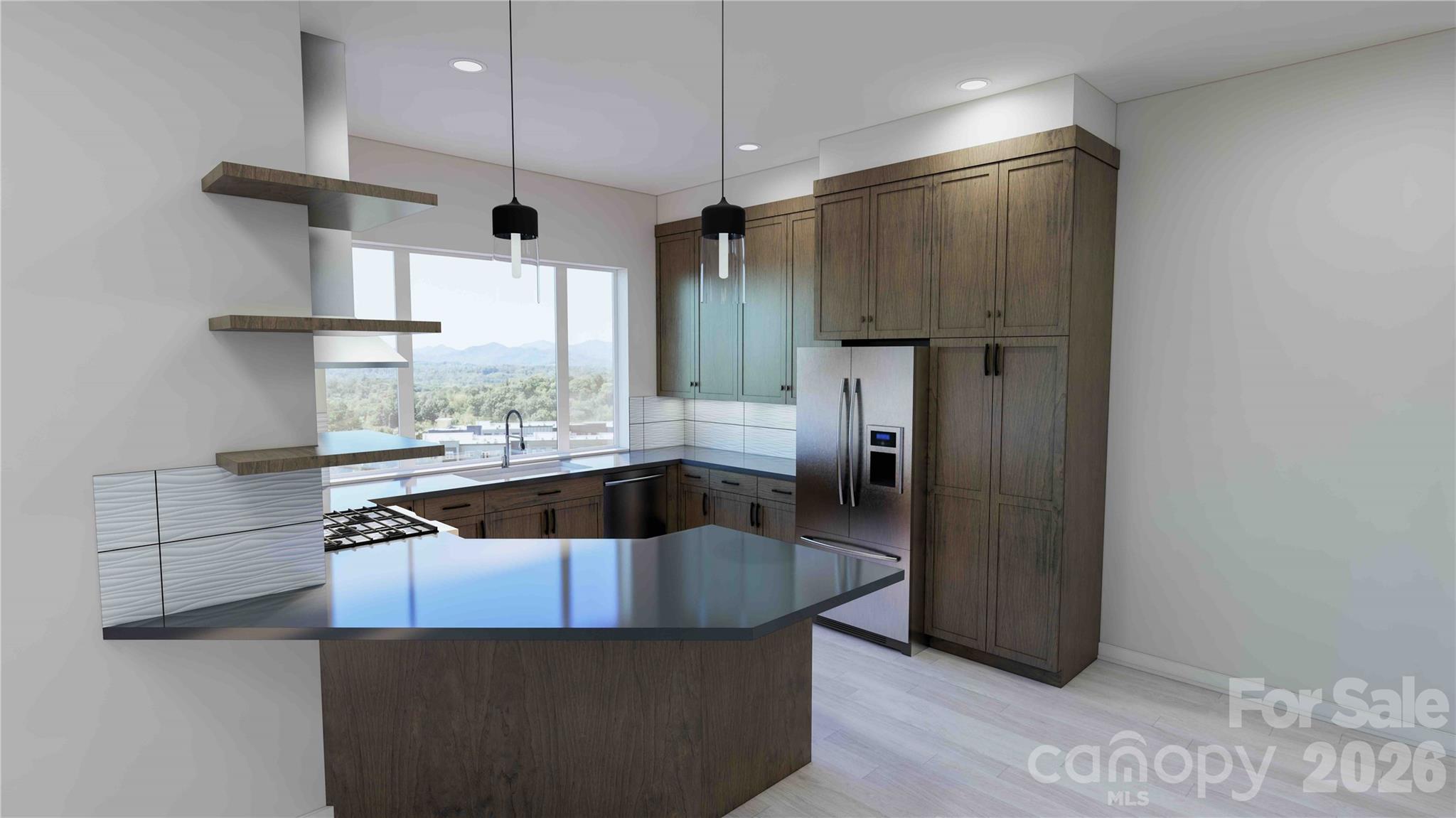 Main level kitchen rendering - 611 Storybook Villas Trail, Asheville