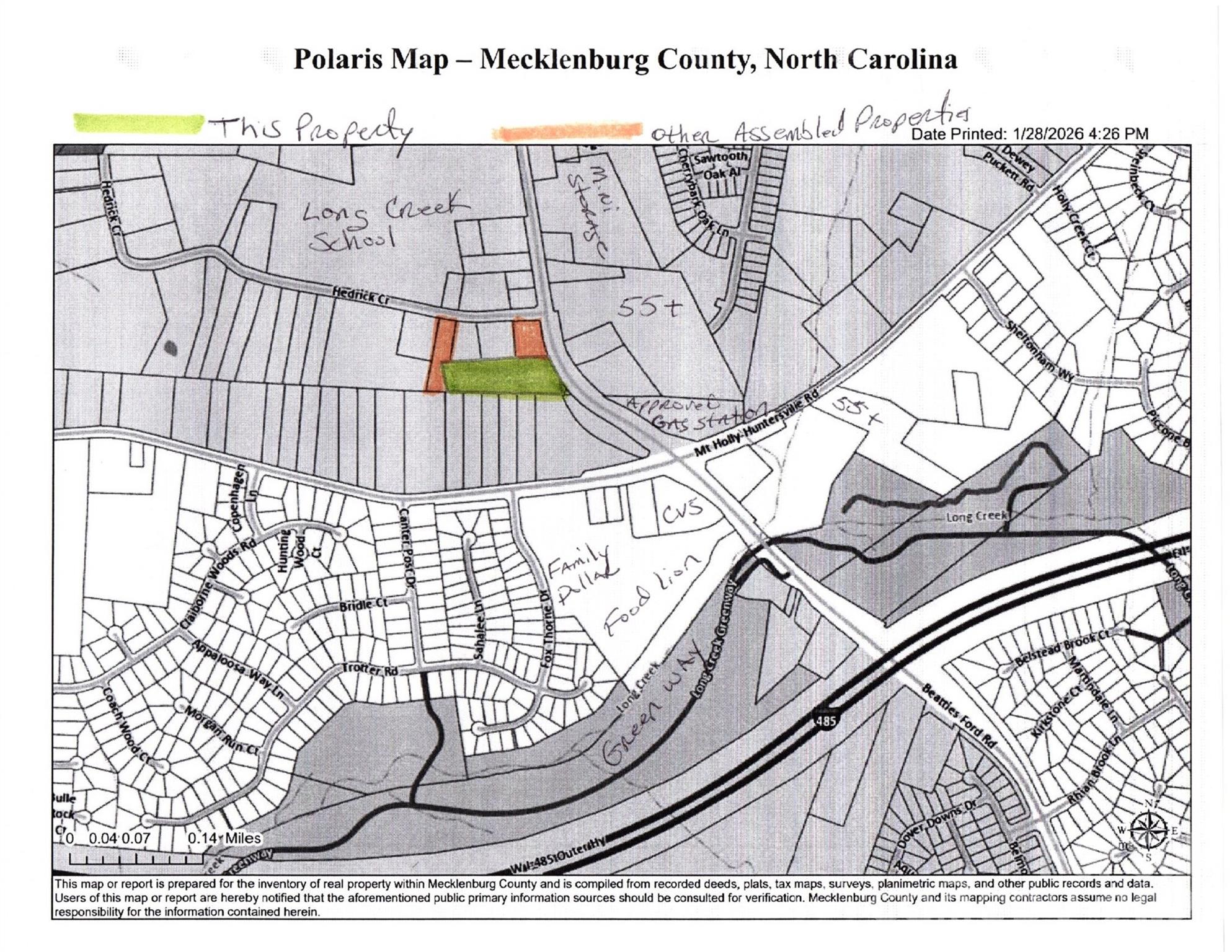 Green is this property. Orange is other assembled properties. - 9003 Beatties Ford Road, Huntersville