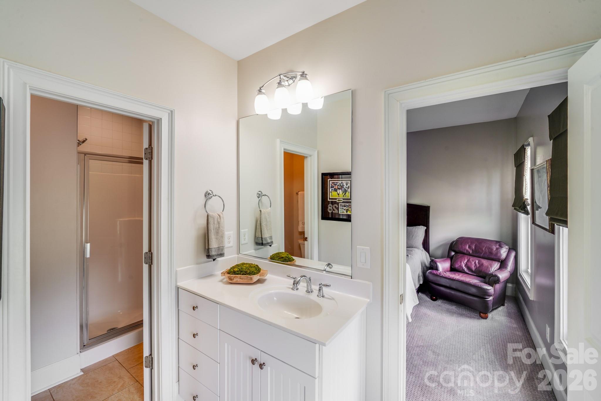 This upstairs bathroom is conveniently located between the loft one of the large secondary bedrooms - 2702 Arsdale Road, Waxhaw