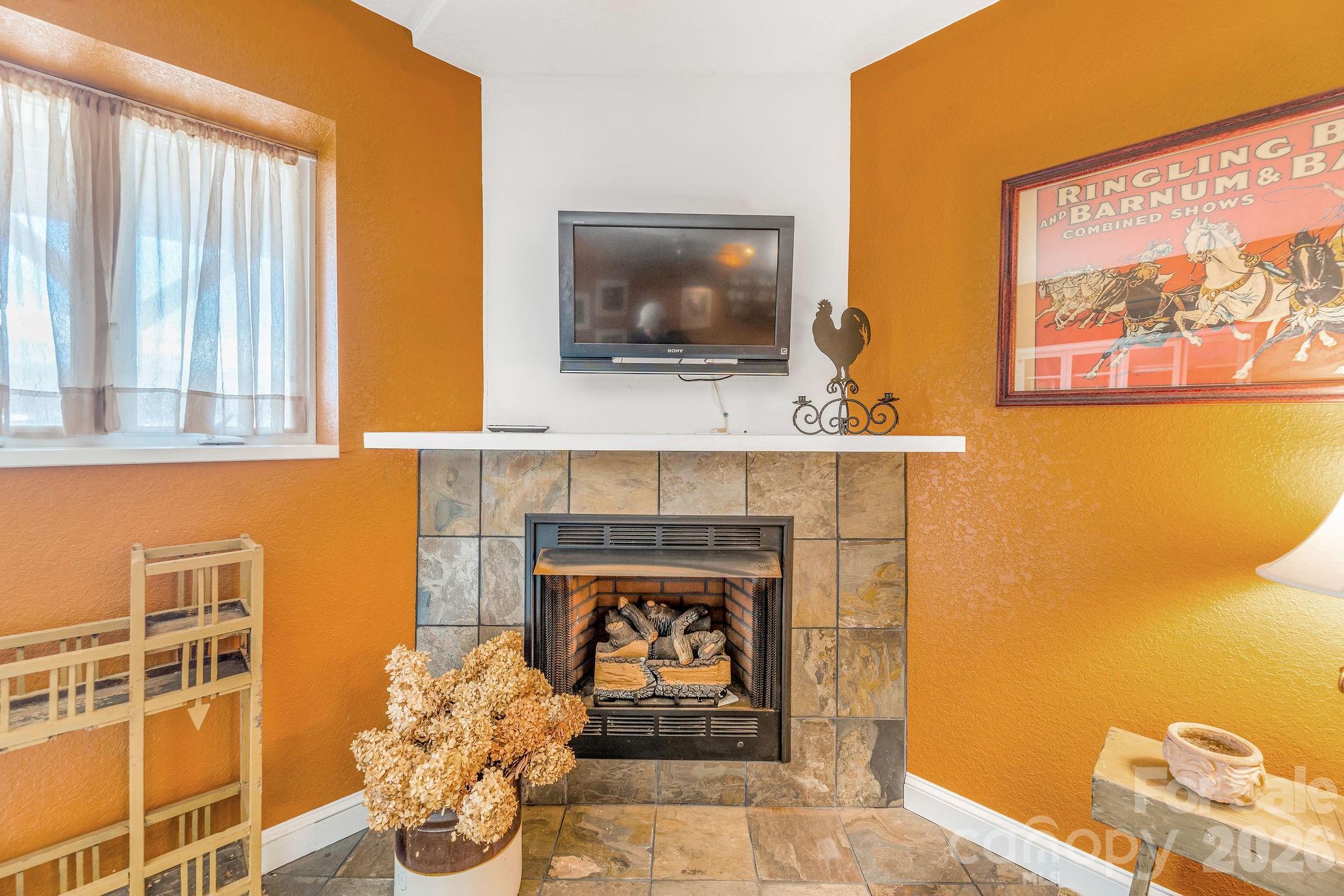Gas log fireplace in lower level den - 22 Mountain Spring Lane, Canton