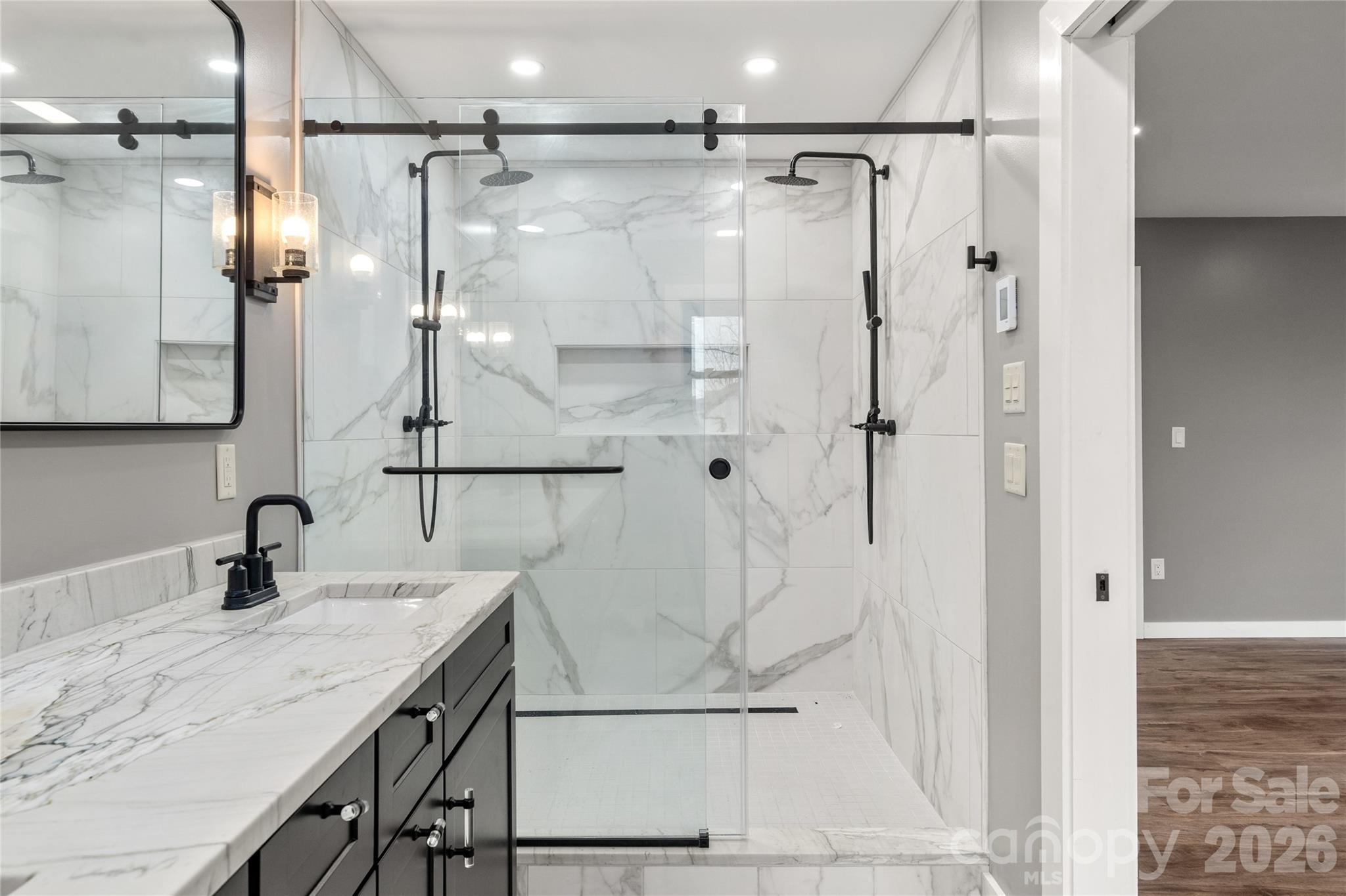 New room shower w/ dual shower heads - 453 Friendly Acres Drive, Waynesville