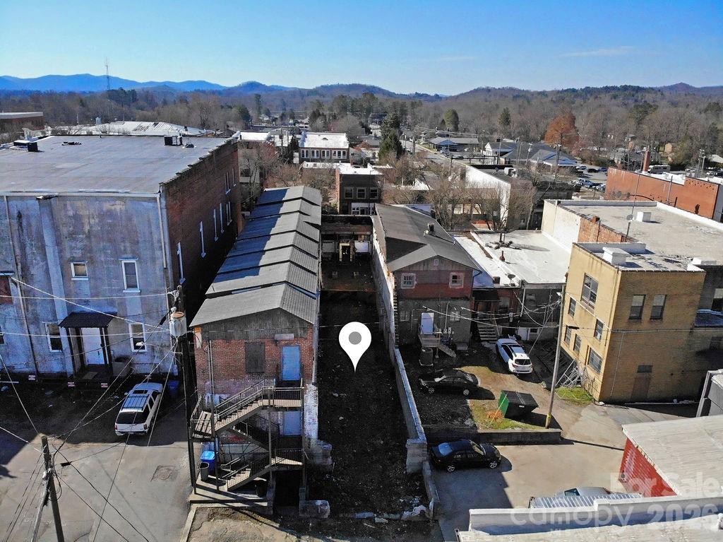 Aerial of the back showing the building is gone! - 46 W Main Street, Brevard