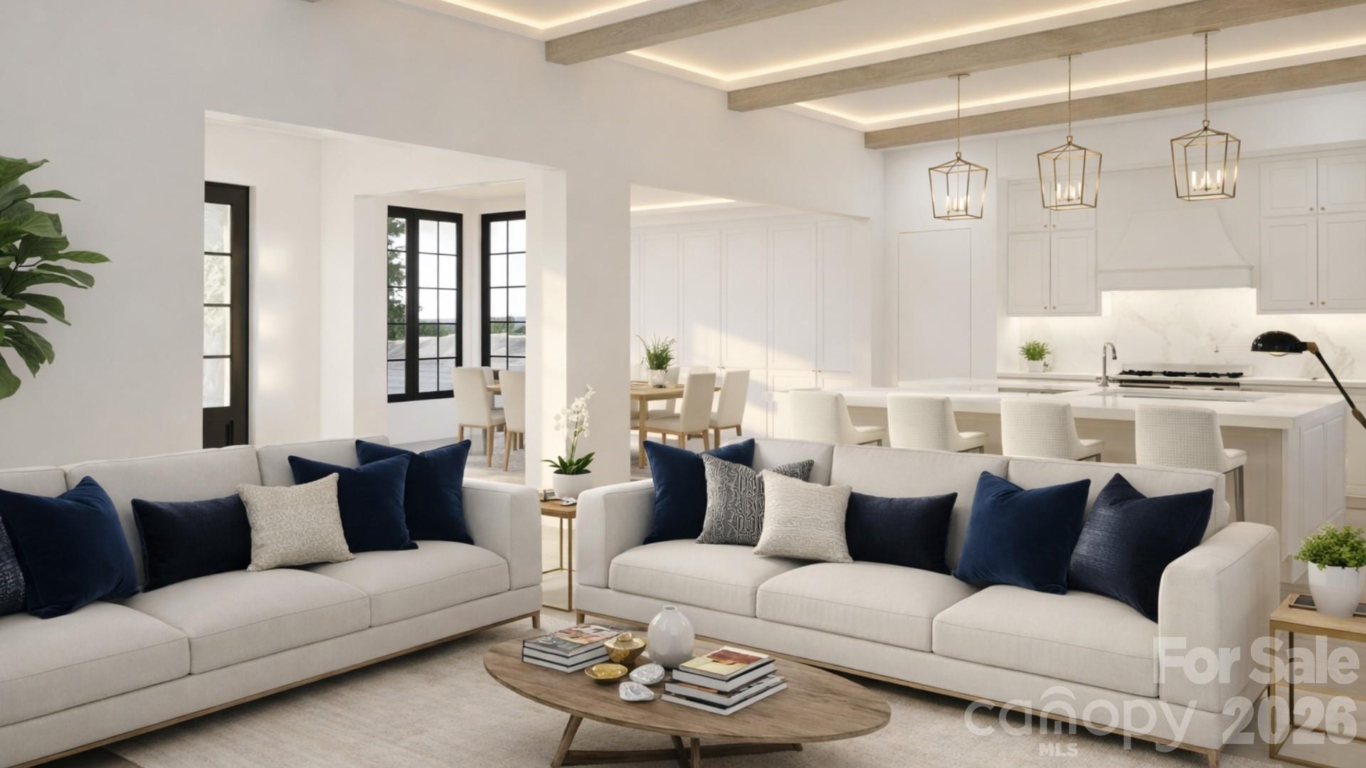 Rendering of open living with views of foyer and dining and kitchen - 1168 Fern Hill Road, Mooresville