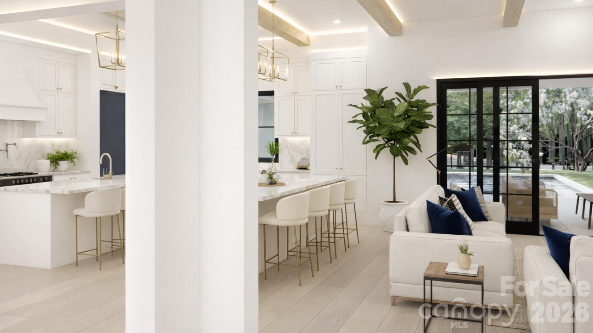 Rendering from foyer looking towards open kitchen living and outdoors - 1168 Fern Hill Road, Mooresville