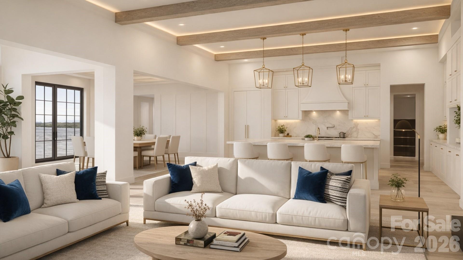 Rendering of living room looking towards open kitchen and dining and foyer - 1168 Fern Hill Road, Mooresville