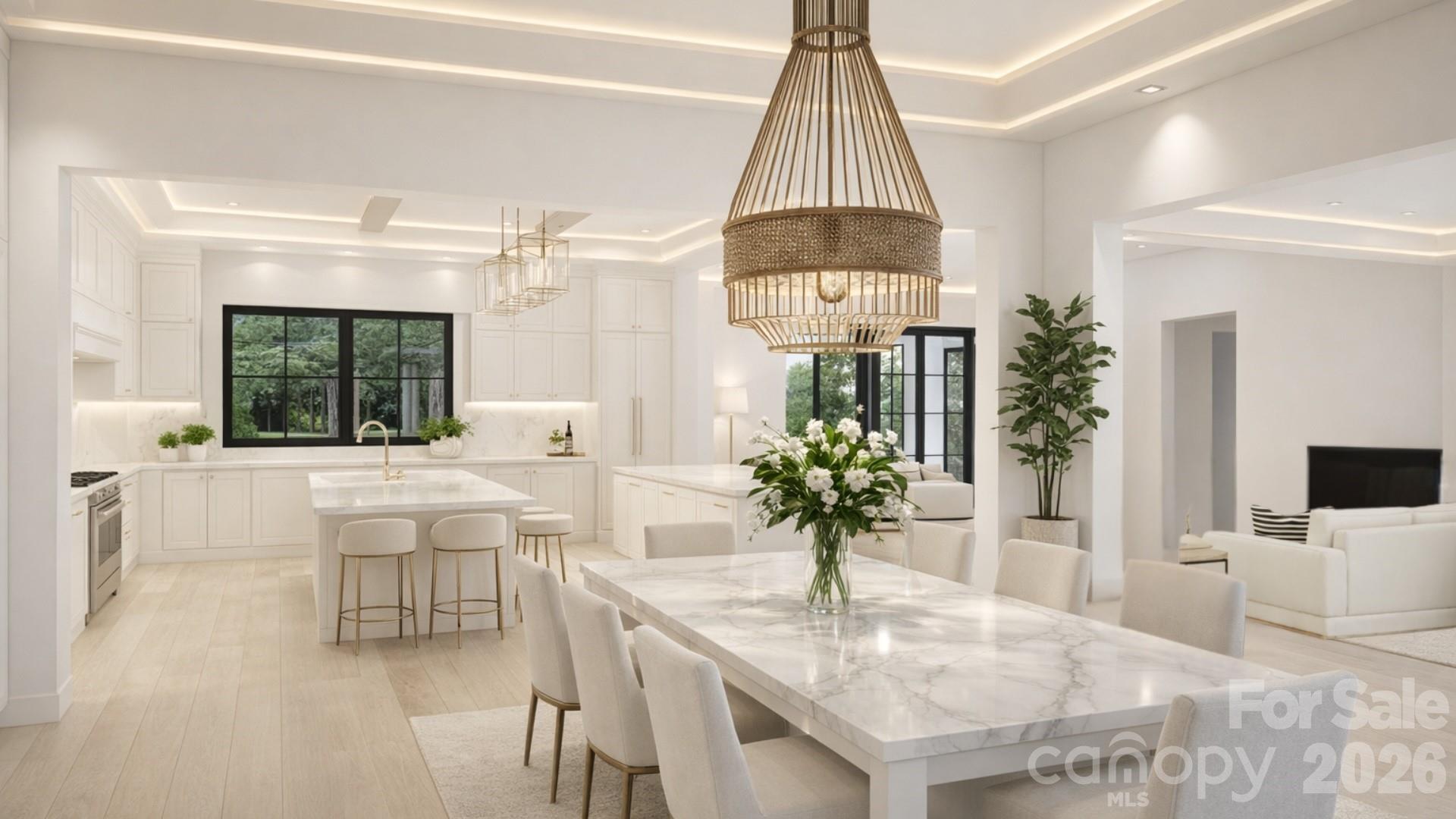 Rendering from dining room looking towards open kitchen and living room with foyer - 1168 Fern Hill Road, Mooresville