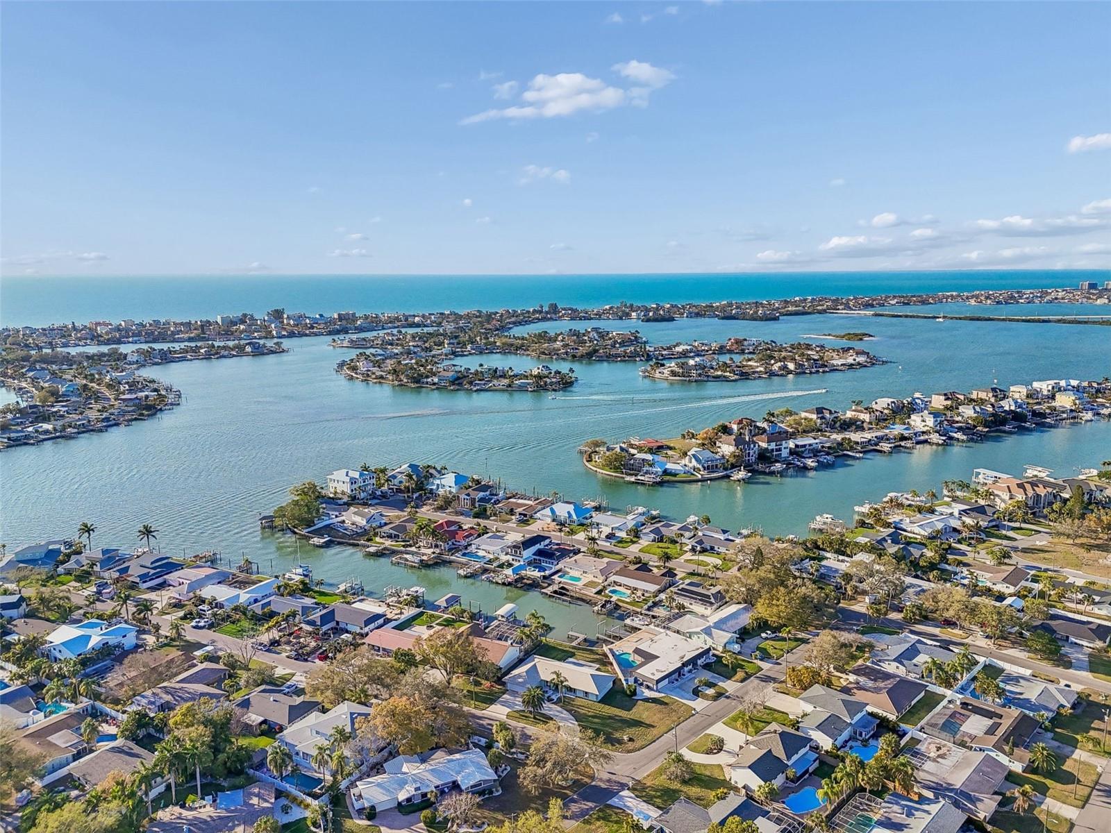 Aerial view looking out over the intracoastal at Indian Rocks Beach and across Gulf Boulevard to the beach! - 4415 CLEARWATER HARBOR DR N, LARGO