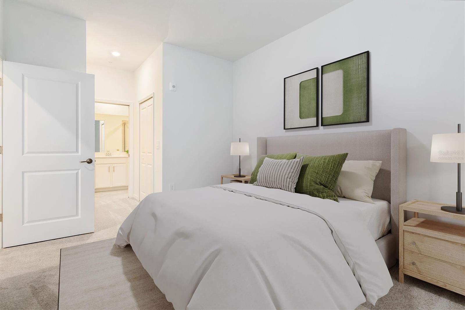 Virtually Staged Primary Bedroom - 17595 OPAL SAND DR #406, VENICE