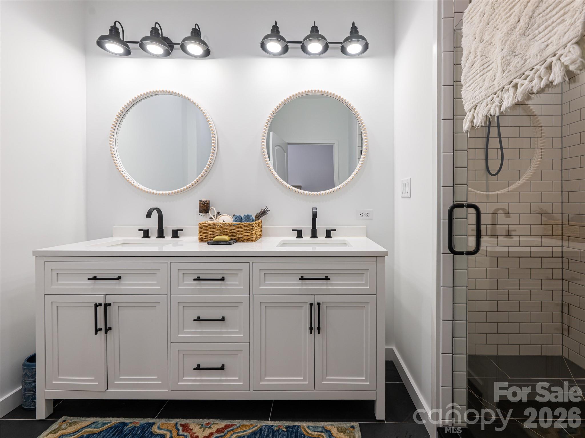En-Suite bathroom #3 with Brazilian Slate tile - 508 Avery Creek Road, Arden
