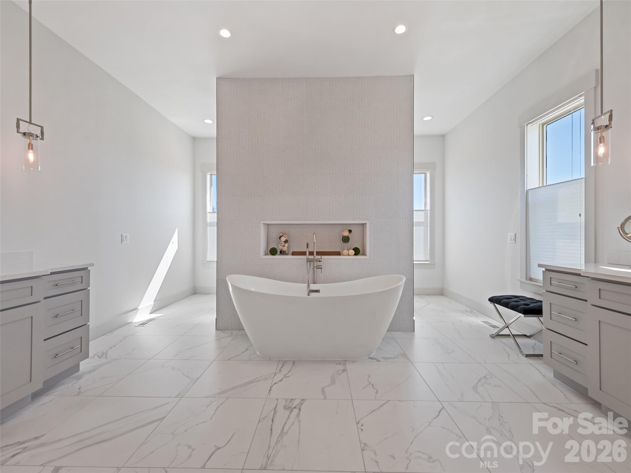 Primary Bath & Gorgeous Shower Behind - 717 Daniel Circle Drive, Mills River