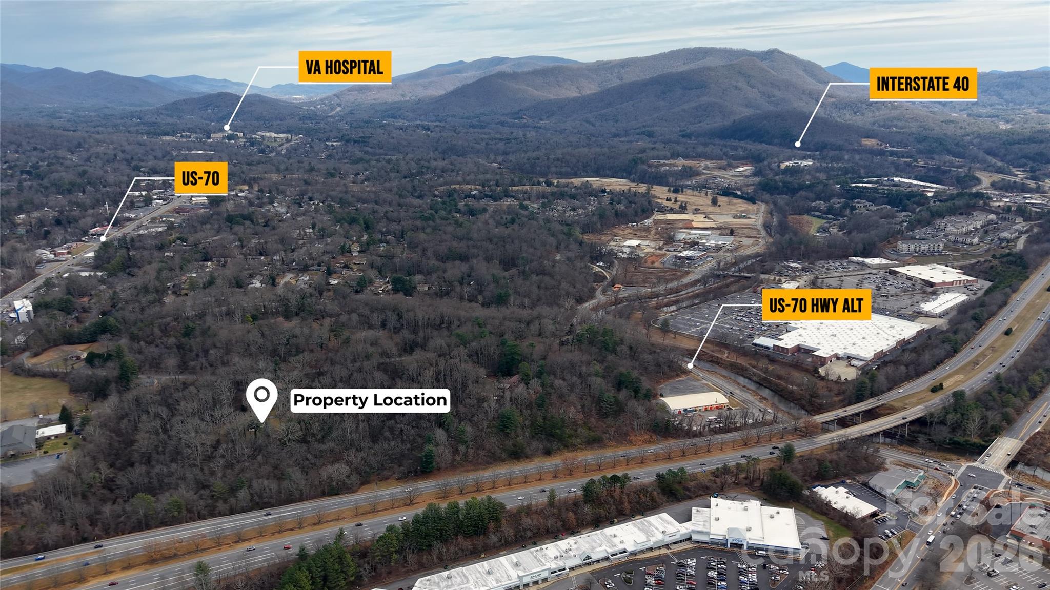 Location between VA Hospital, Mall, Tunnel Road, I-40, and I-240 - 67 Shawnee Trail, Asheville