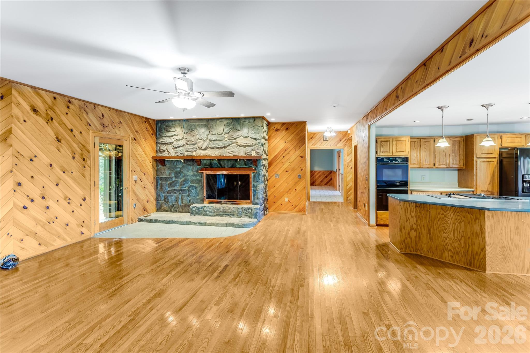 Den/Kitchen with fireplace - 1087 Brigadoon Drive, Clyde