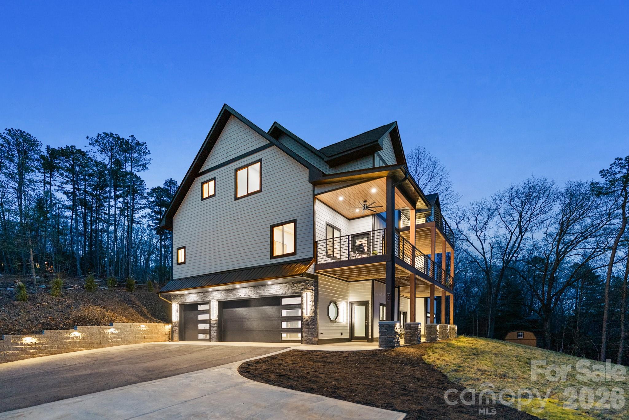 Custom lighting and fresh landscaping - 74 Jeranna Road, Mills River