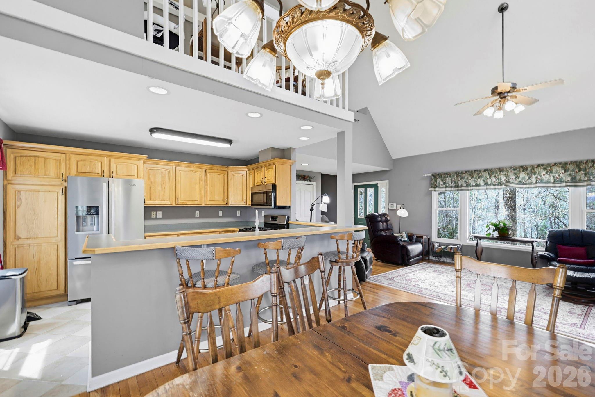 view of kitchen, dining and living room - 13705 Rosman Highway, Lake Toxaway