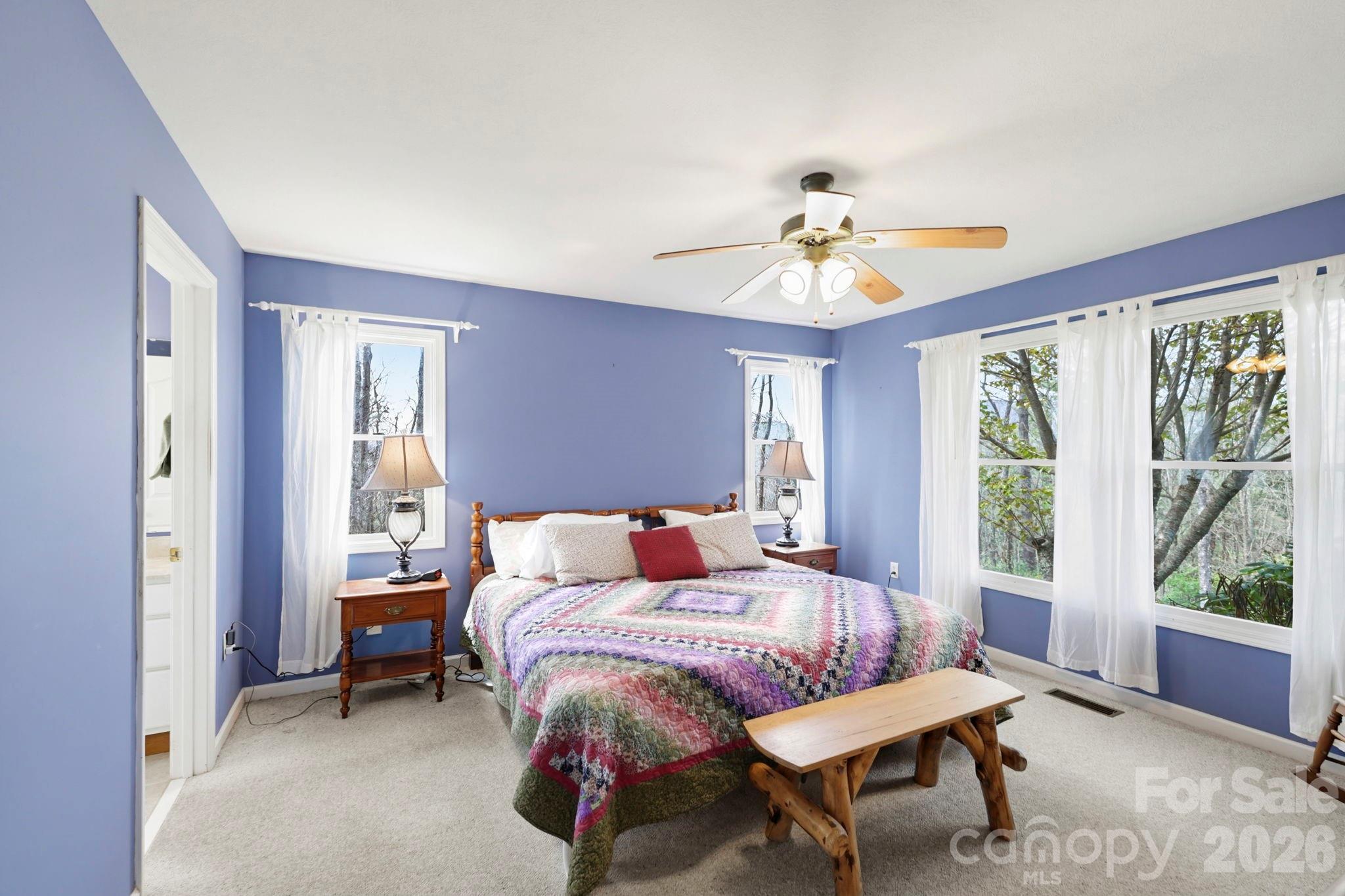 Primary Bedroom with mountain views. - 13705 Rosman Highway, Lake Toxaway