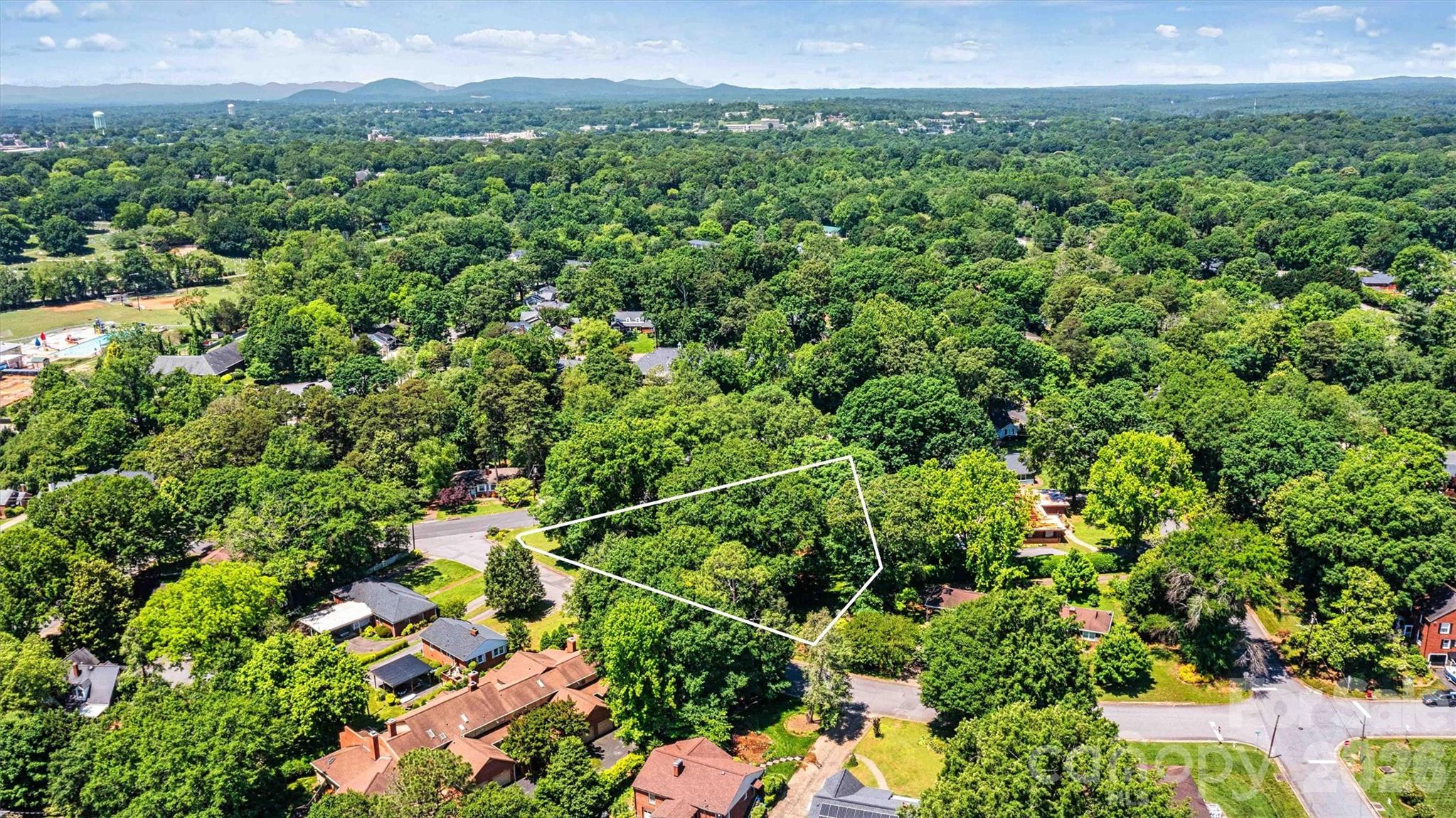 Aerial Lot Line Overlay - Side View - Lines are approximate - 842 North Center Street, Hickory