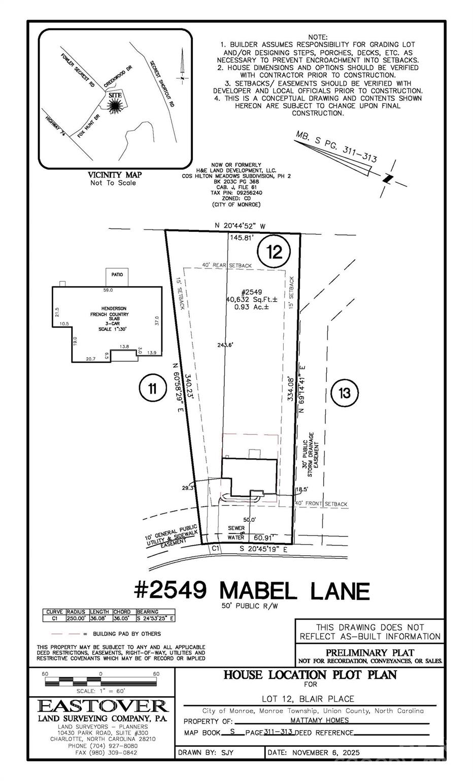 Preliminary Plot Print - 2549 Mabel Lane, Monroe