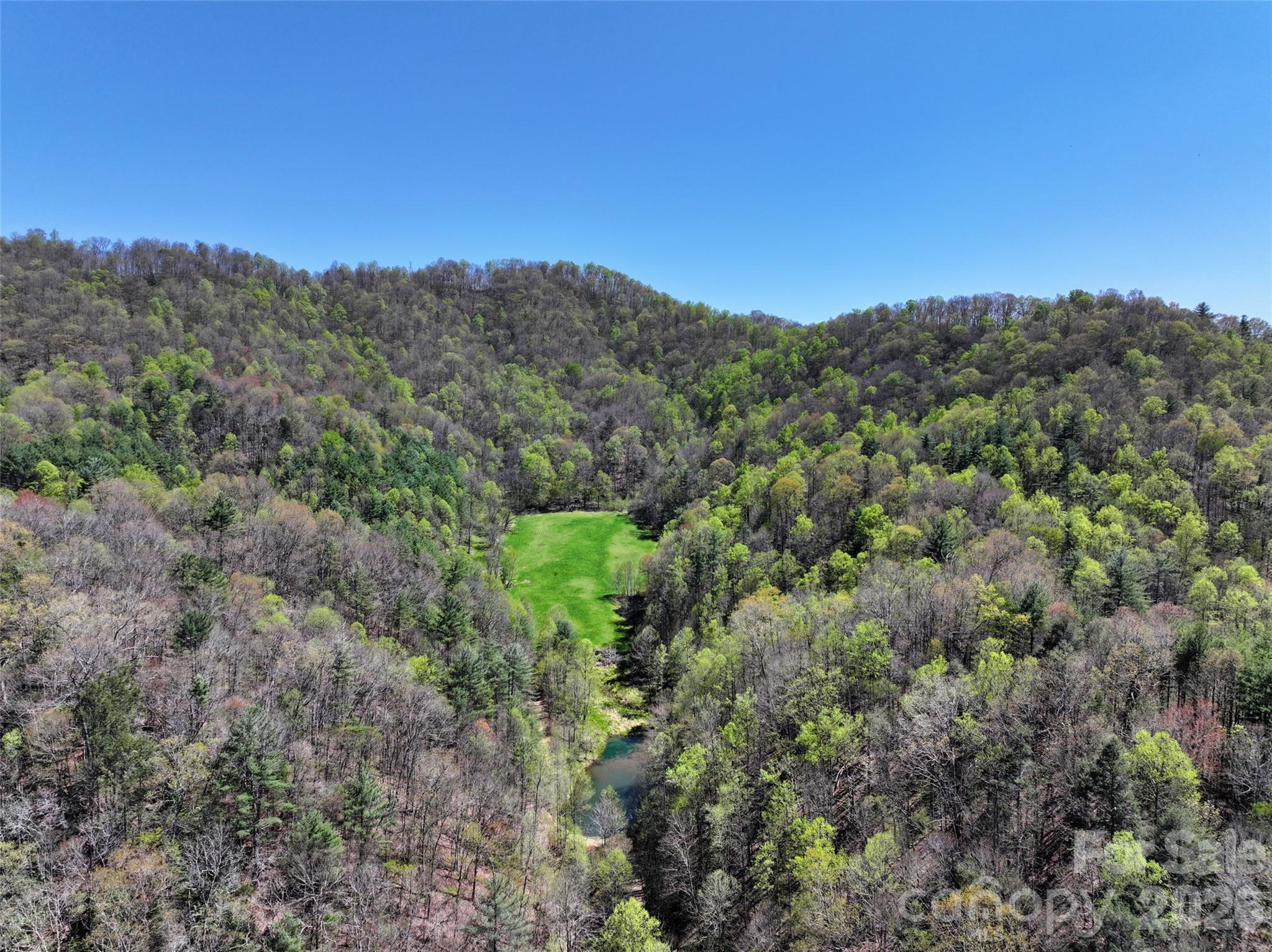Aerial of hidden meadow surrounded by unspoiled ridges - 2180 Pigeon Roost Road, Green Mountain