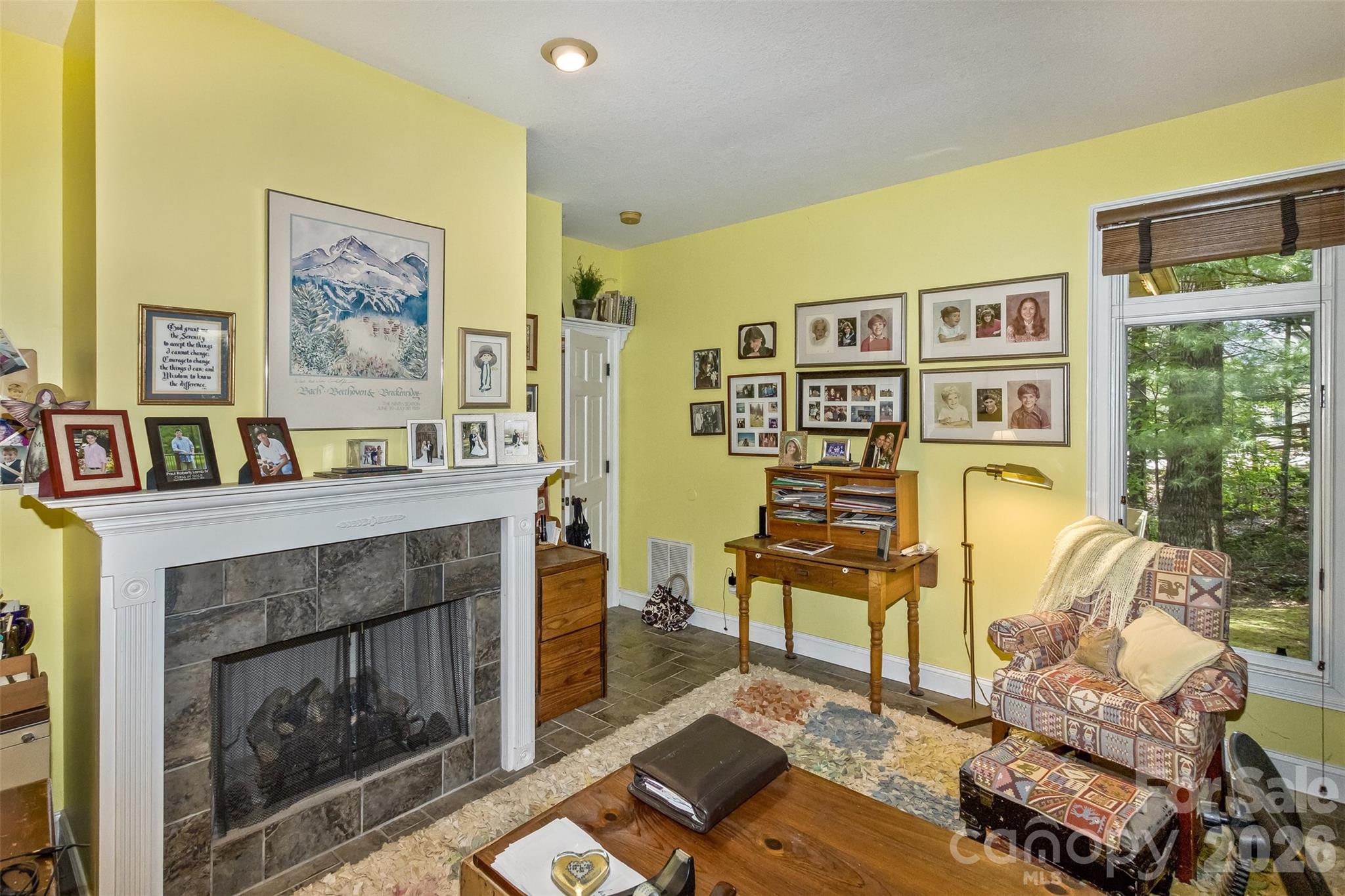 Den on main with Gas Log Fireplace - Currently used as office - 25 Windsong Drive, Fairview