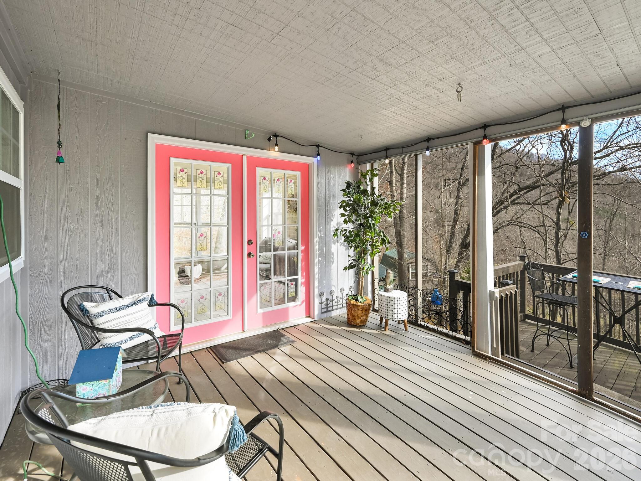 Screened-In Porch with French Doors to Living Room - 90 Davidson Gap Road, Leicester