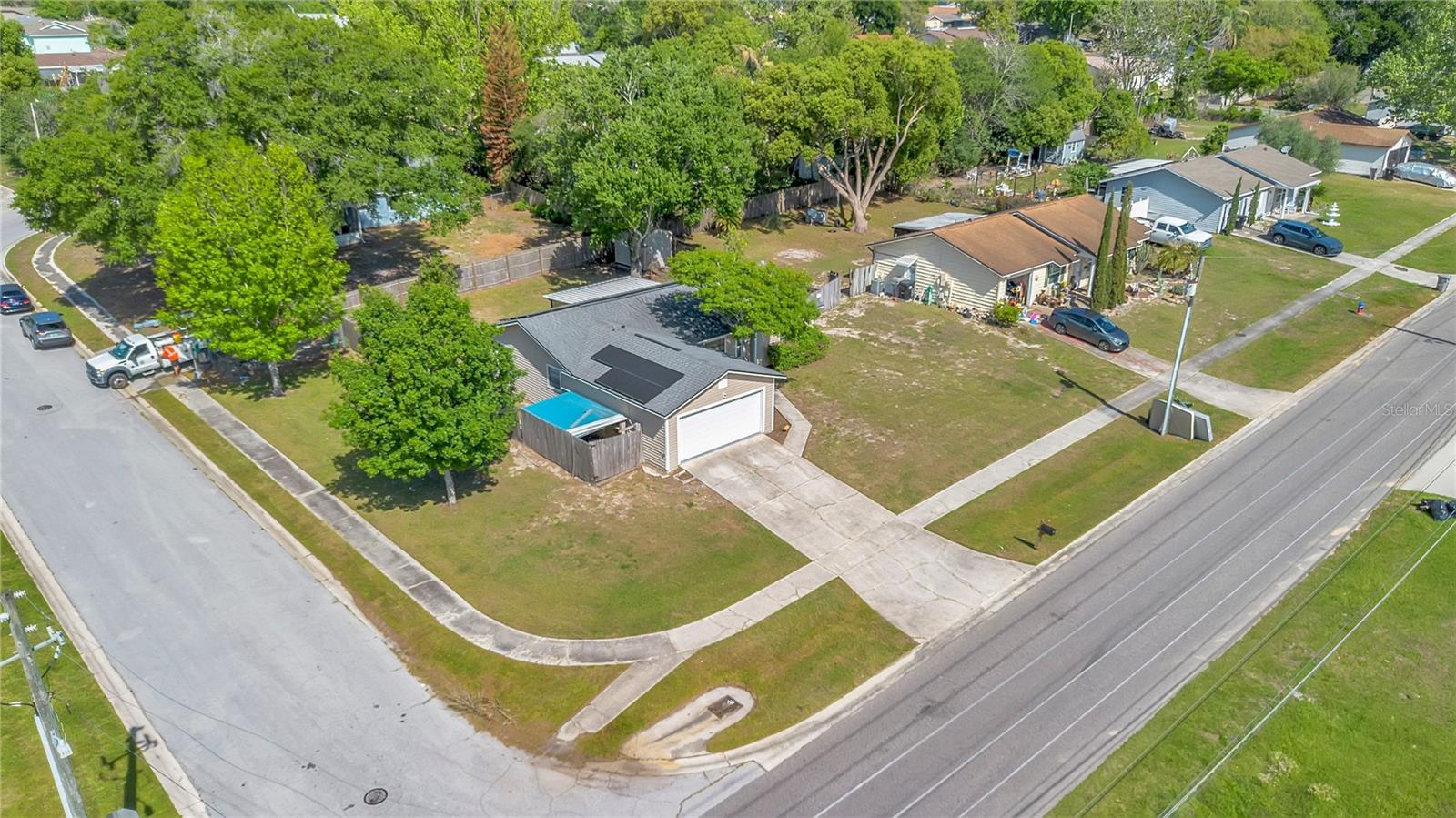 Aerial of Home and Corner Lot with Sidewalks - 370 N LAKE AVE, APOPKA