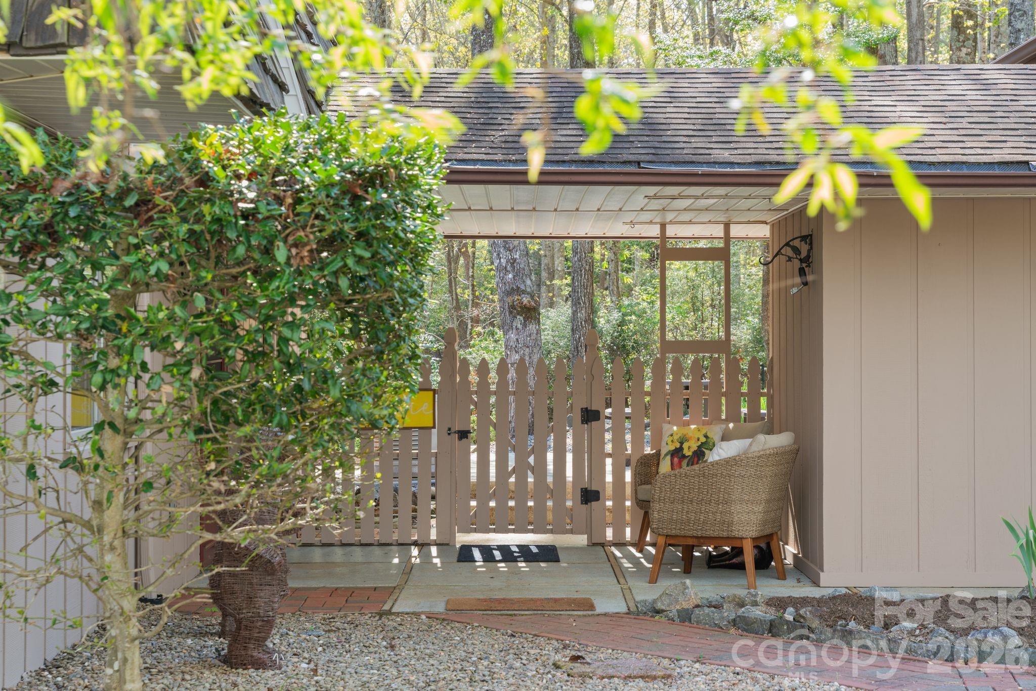 Cozy covered patio just outside the front door - 363 S Sequoyah Lane, Brevard