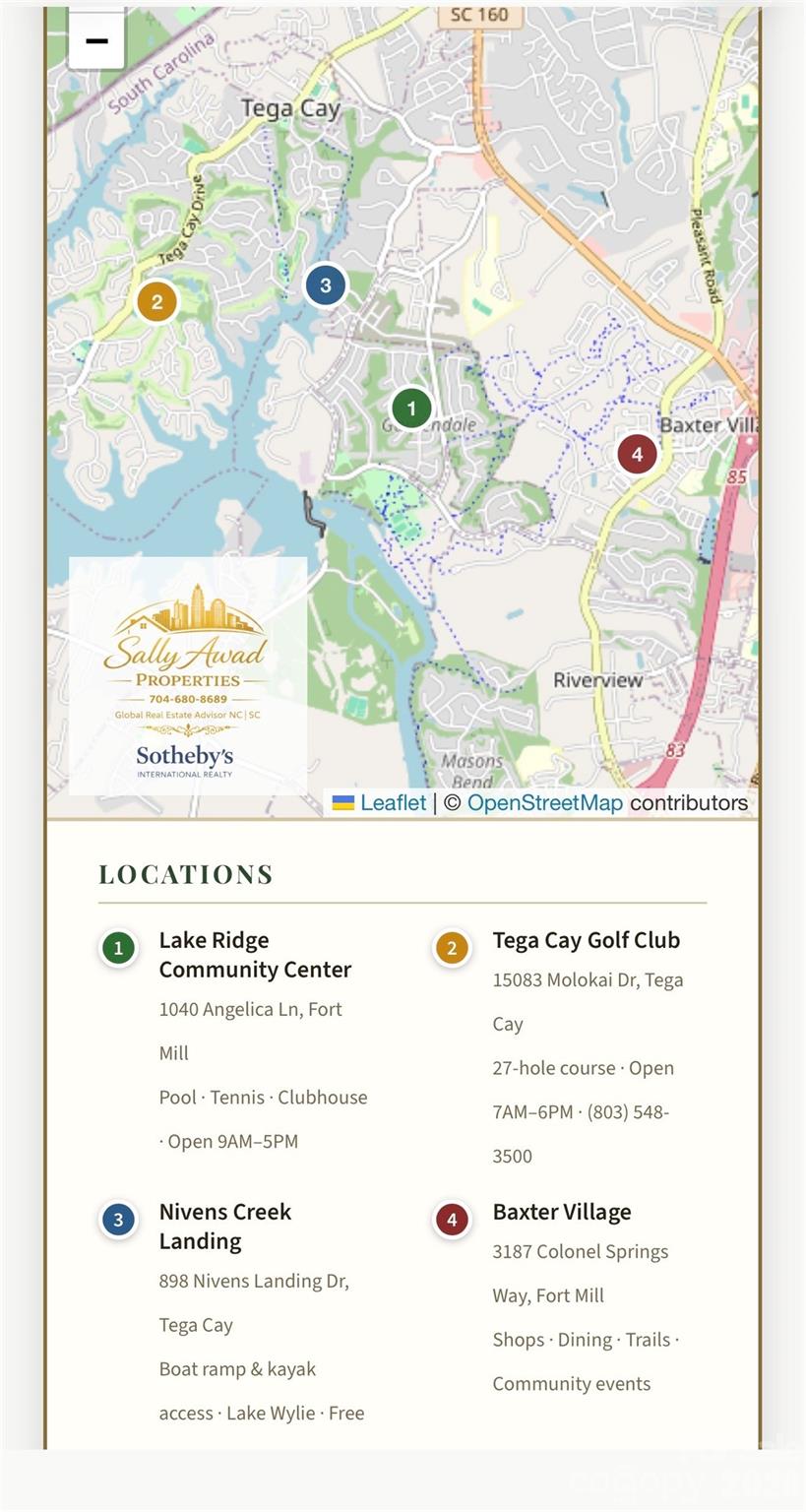 Lake ridge map and surrounding amenities and activities - 596 Rosemary Lane, Tega Cay