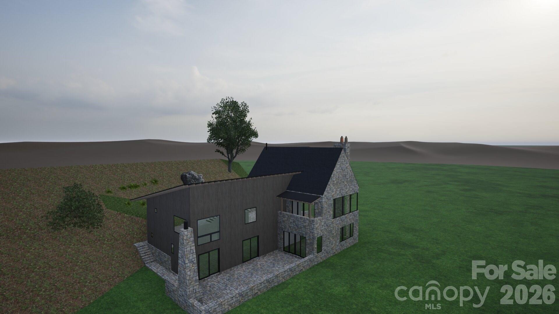 Huge stone patio on the back with multiple entry points. - 122 Running Deer Lane, Mars Hill