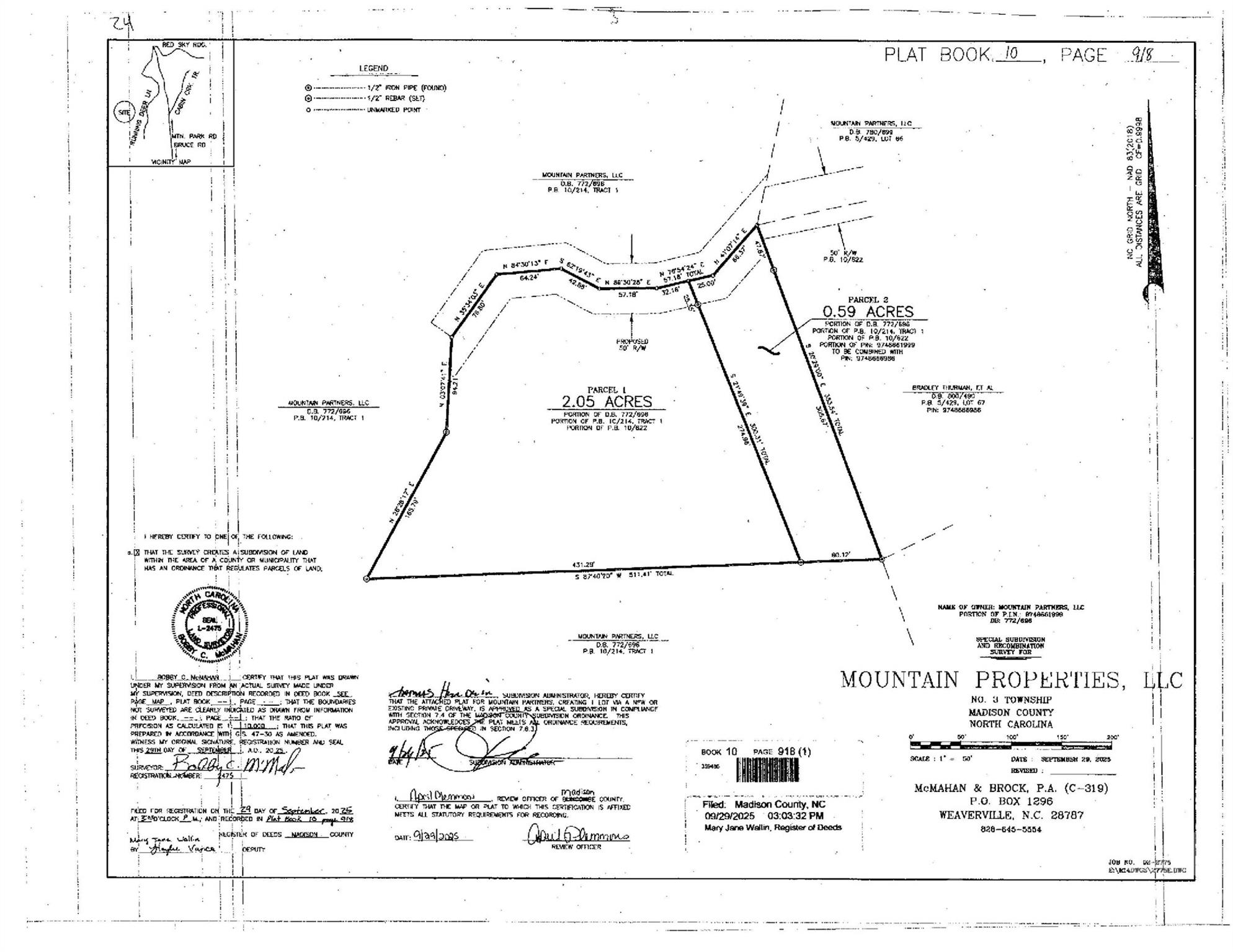 Survey; the .59 acre slice to the right is not included in the offering. It's spoken for. - 122 Running Deer Lane, Mars Hill