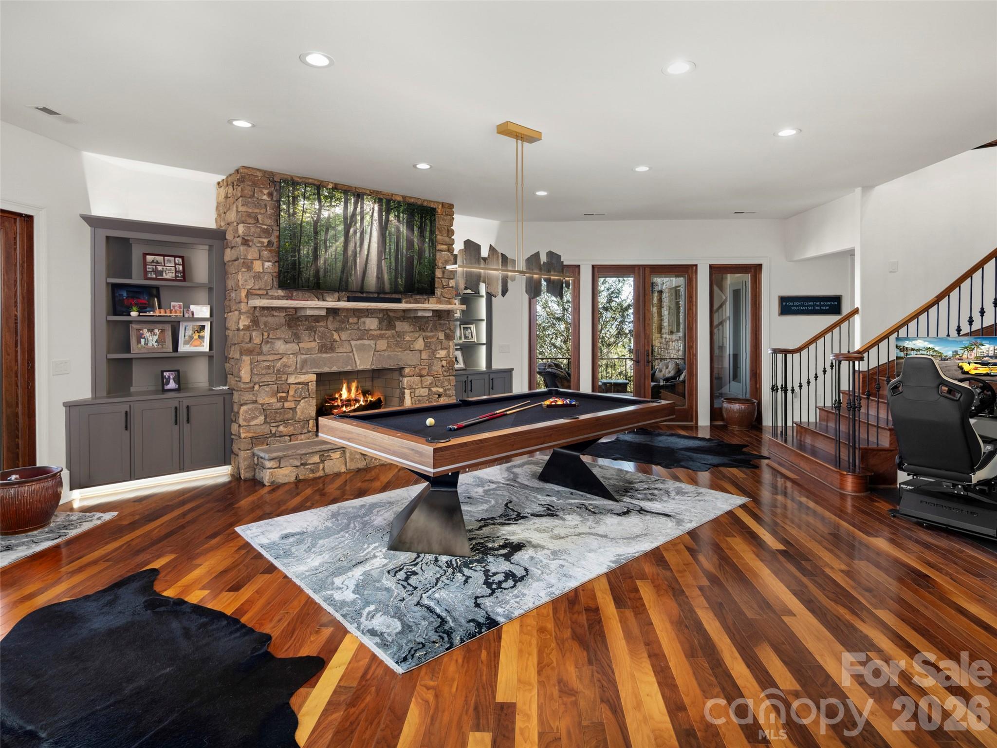 entertainment area with pool table and fireplace - 47 Ridge Pine Trail, Arden