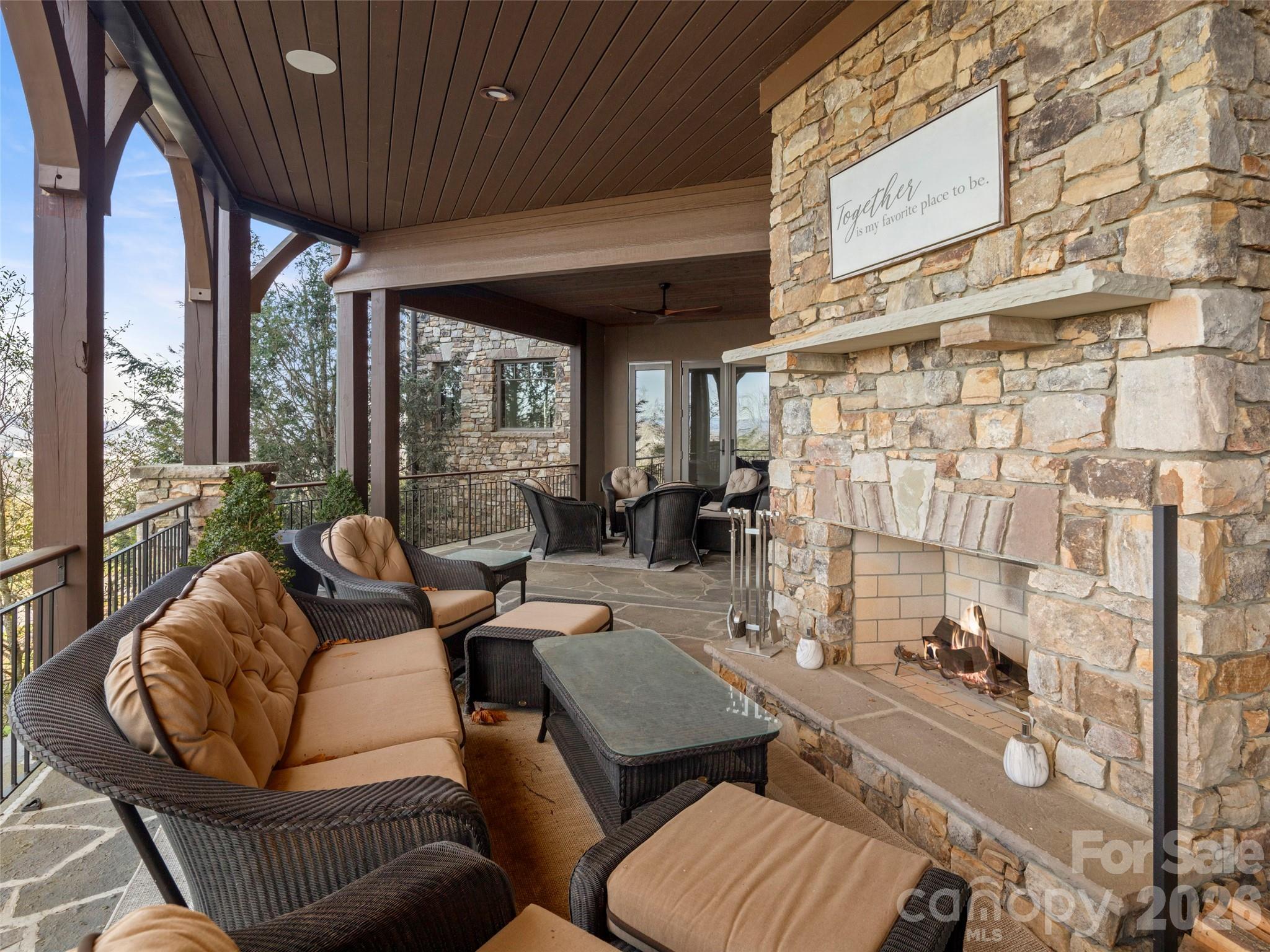 deck area fireplace - 47 Ridge Pine Trail, Arden