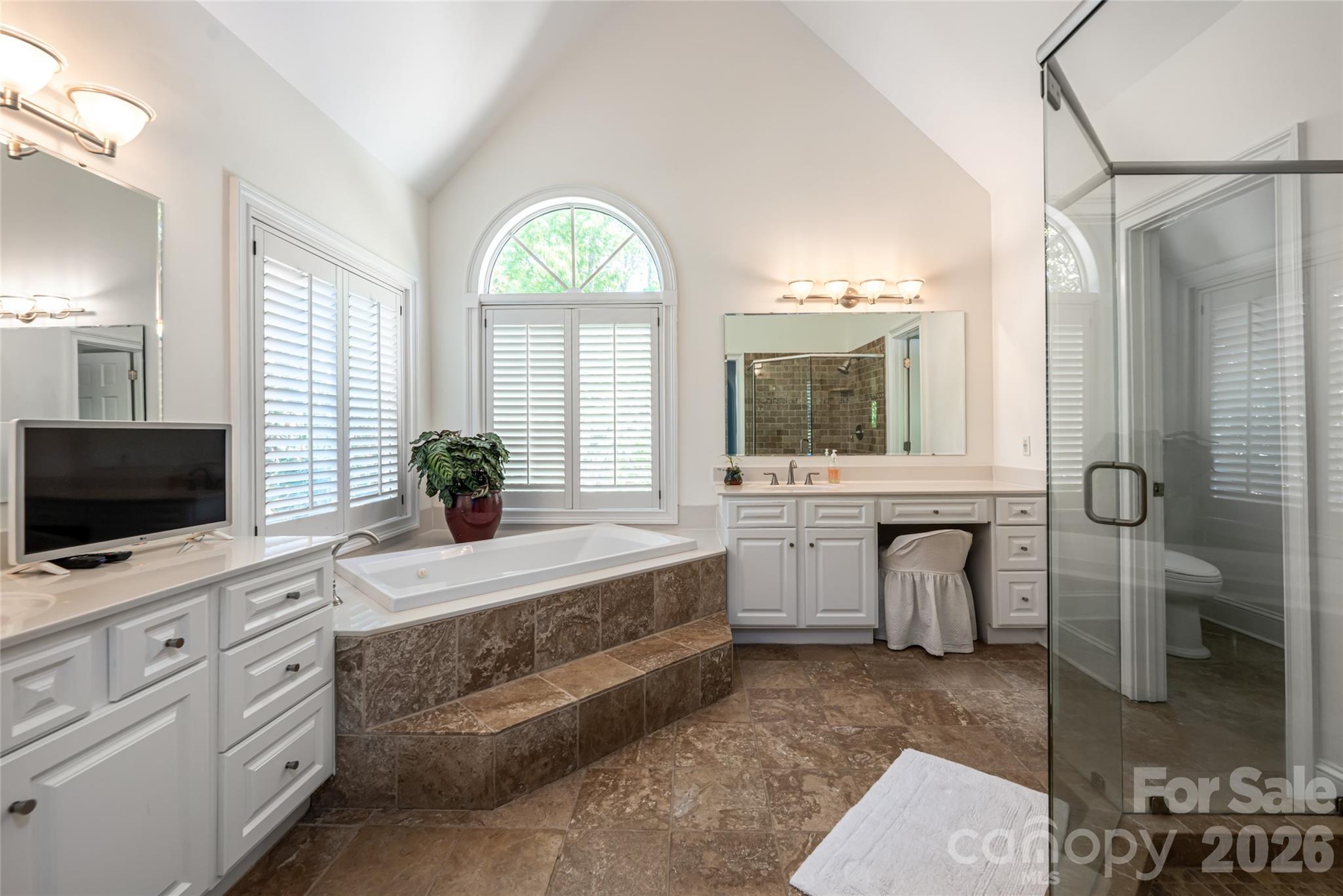 Primary Bathroom with Double Vanities - 38 Pine Acre Boulevard, Asheville