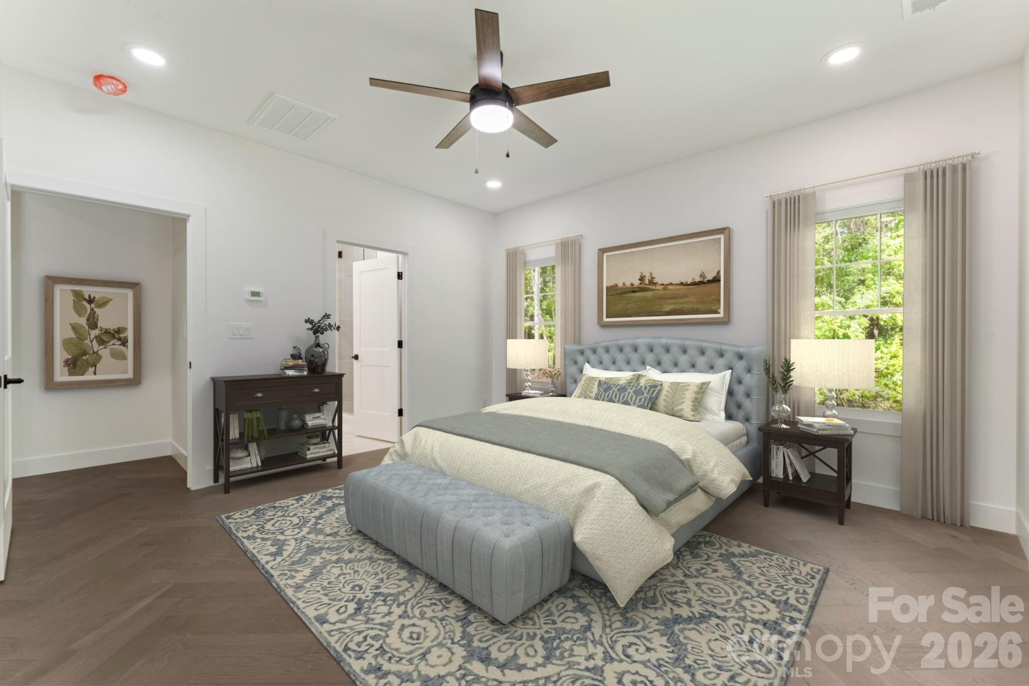virtually staged primary on the main level - 11932 Crabapple Lane, Huntersville