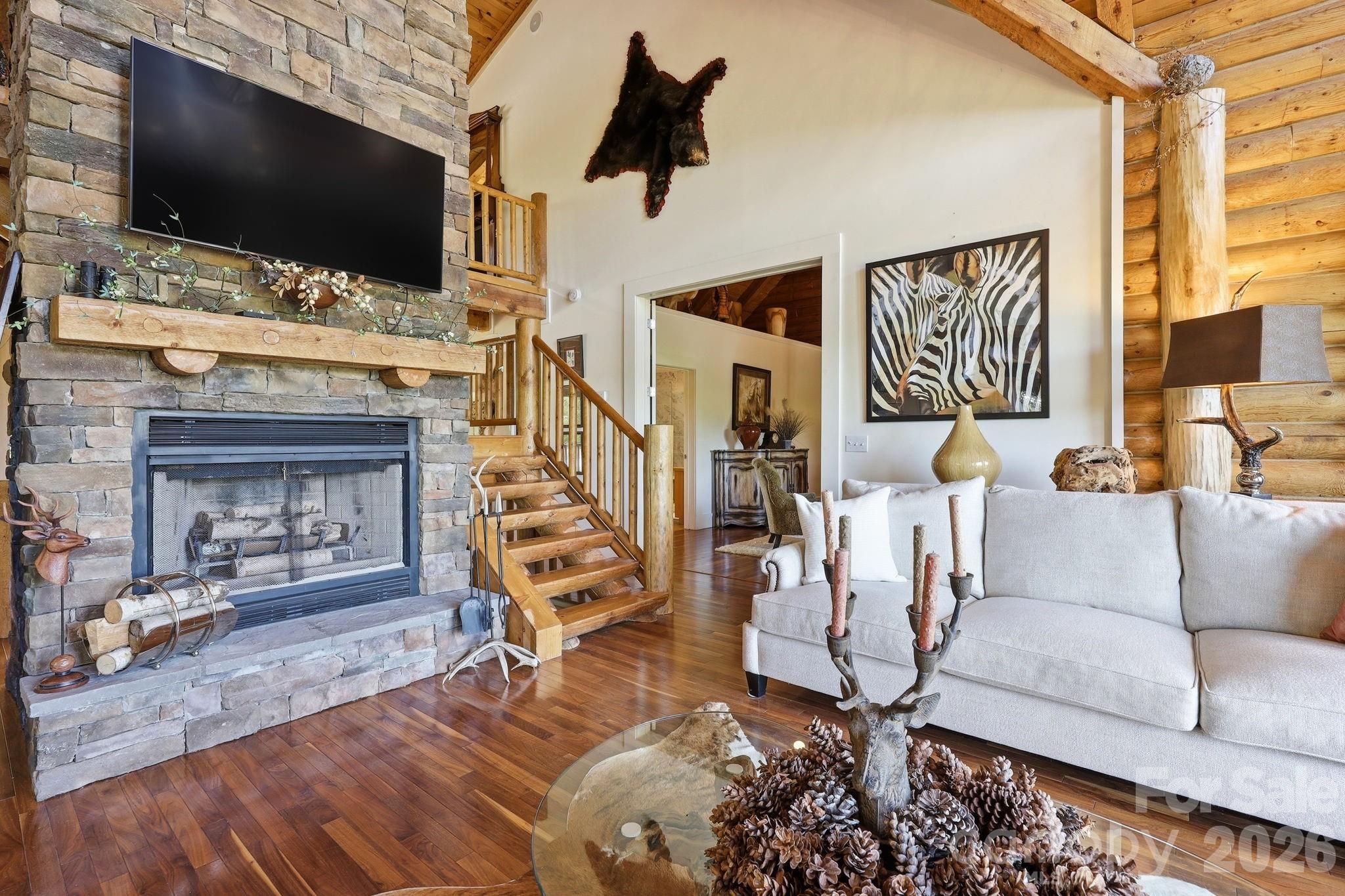 Stone Wood-Burning Fireplace - 112 Sunny Morning Court, Hendersonville