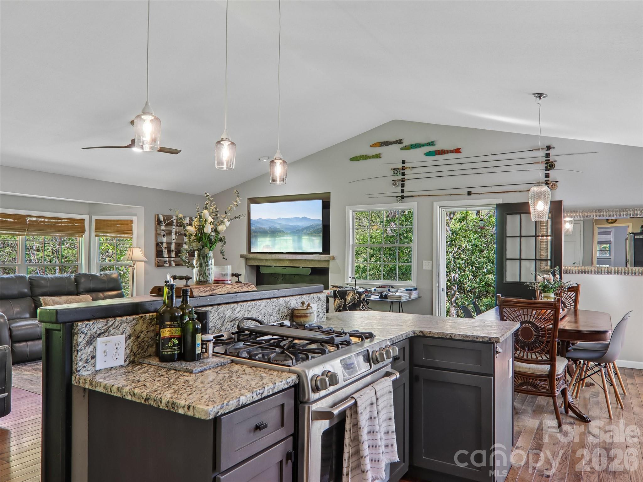 Kitchen & dining open to main living area - 554 Pisgah Forest Drive, Pisgah Forest
