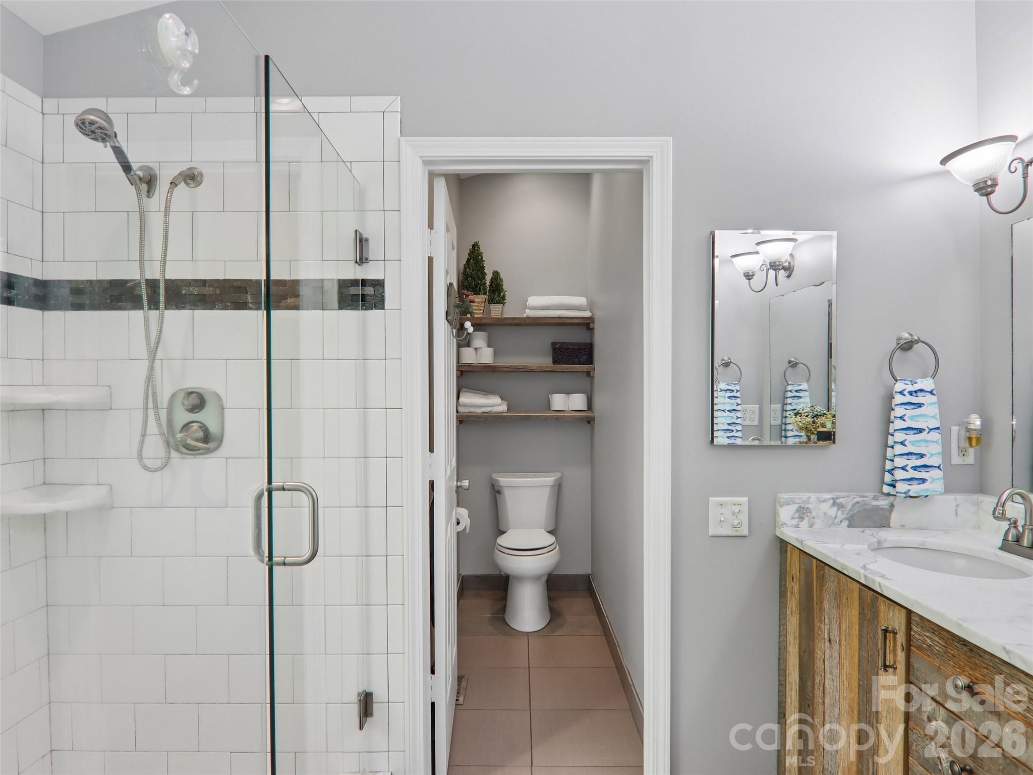 Primary bath with shower - 554 Pisgah Forest Drive, Pisgah Forest