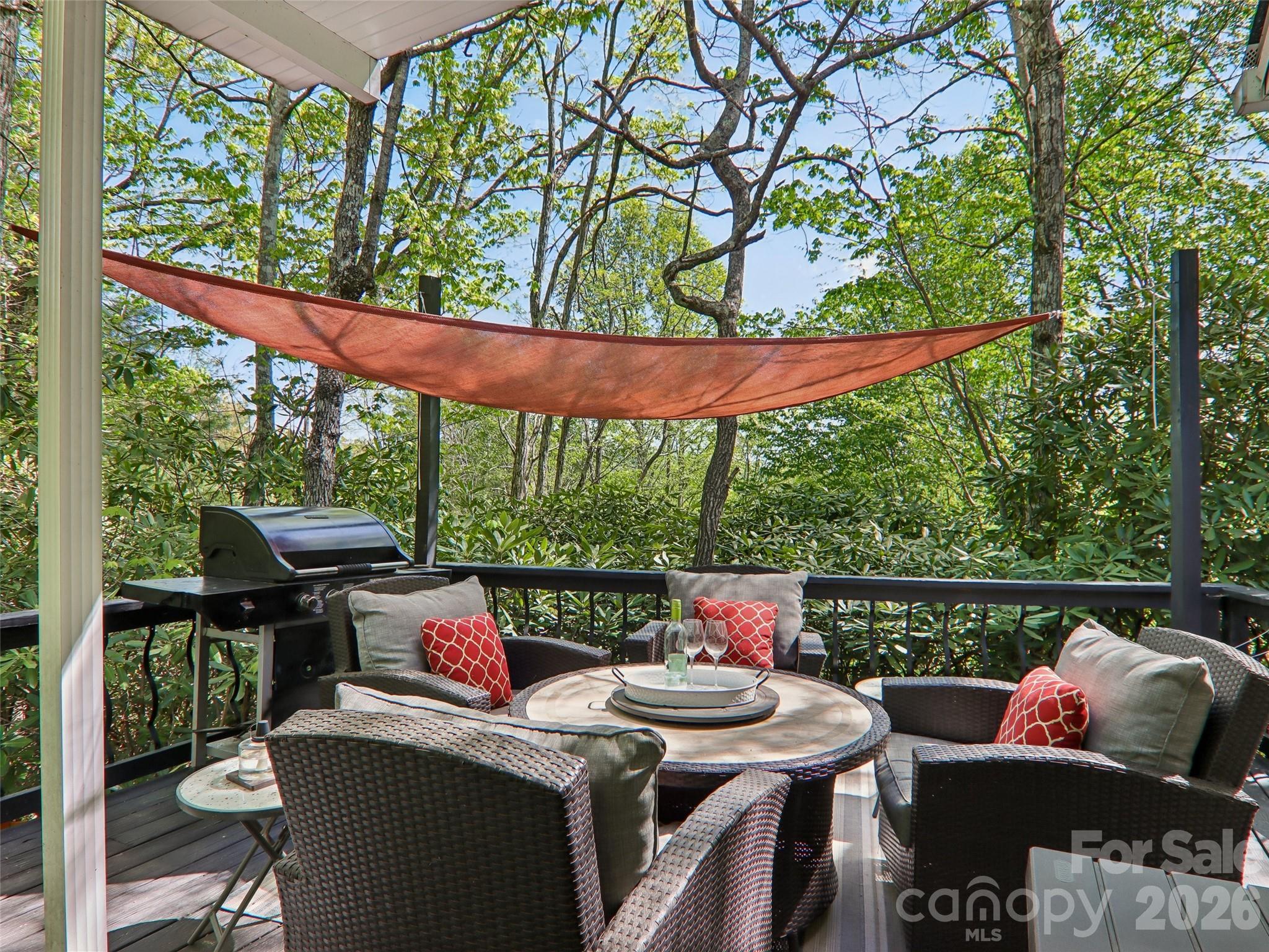 Back deck with winter mountain views - 554 Pisgah Forest Drive, Pisgah Forest