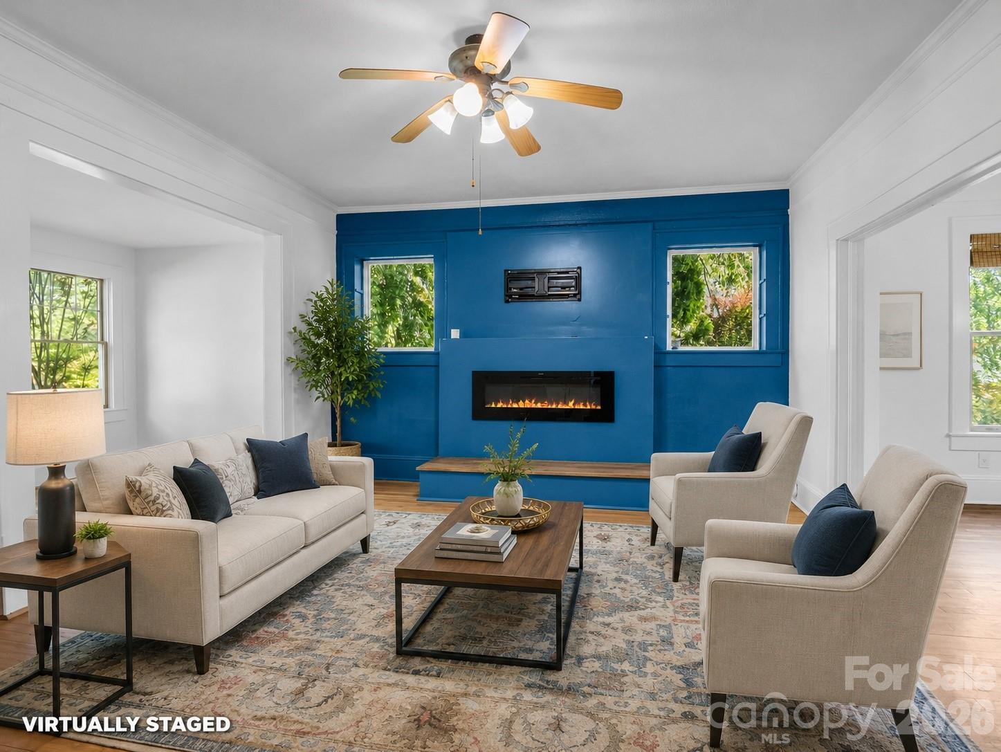virtually staged living room - 1534 Kensington Road, Hendersonville