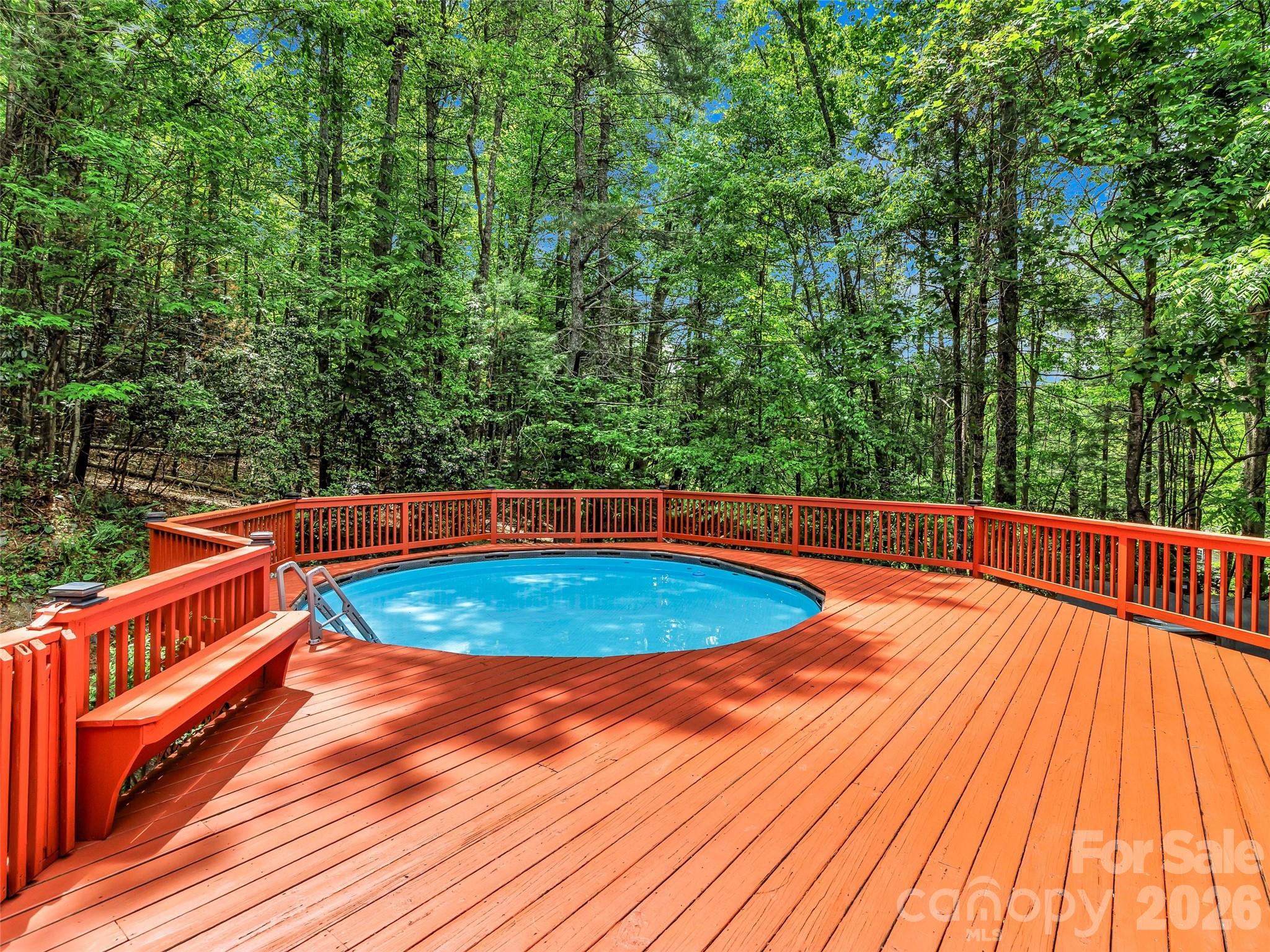Large deck with new deck boards last year and pool. - 287 Shady Creek Lane, Hendersonville