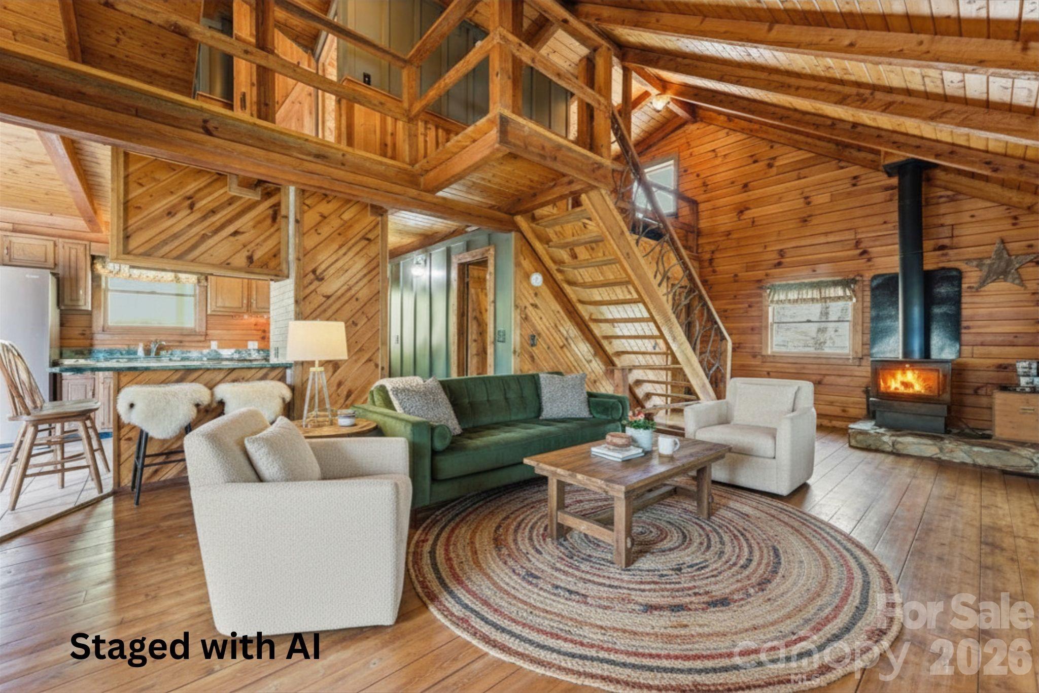 Living area staged with Canva AI - 1837 E Alarka Road, Bryson City